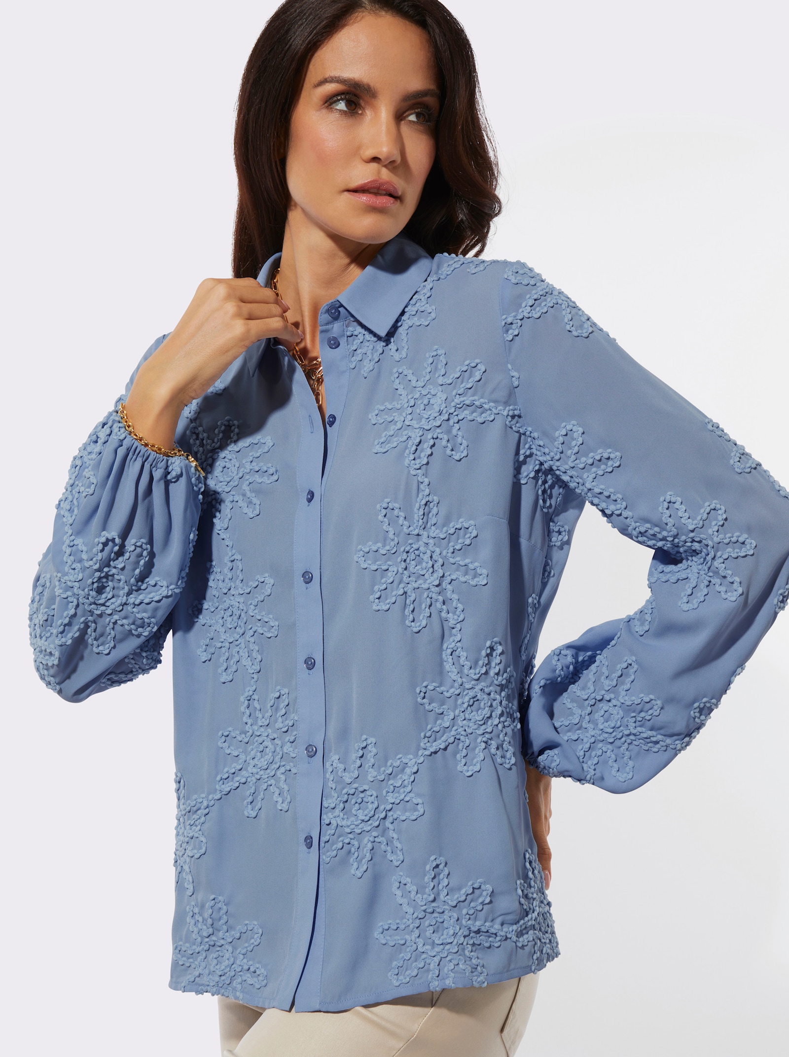 Langarm-Bluse in pflegeleichter Qualität - bleu