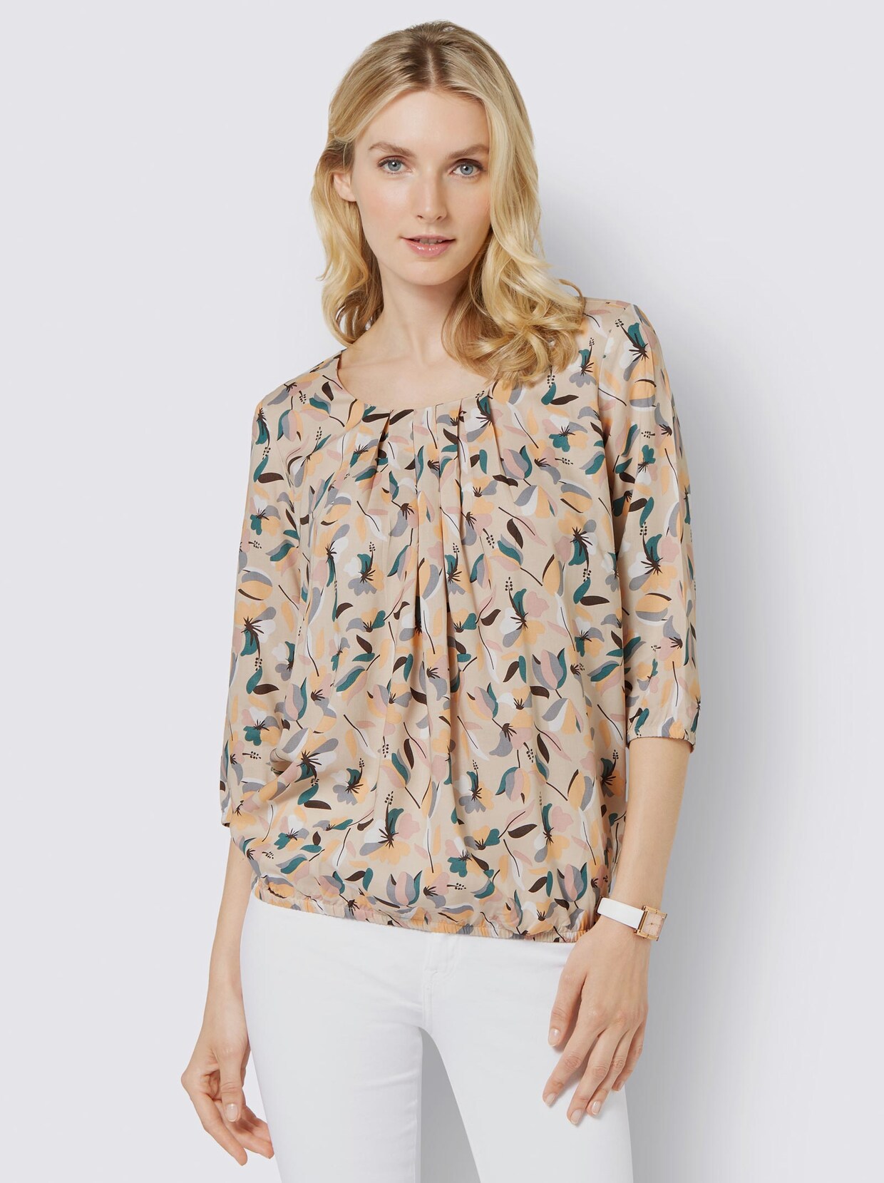 Druckbluse - elfenbein-puder-bedruckt