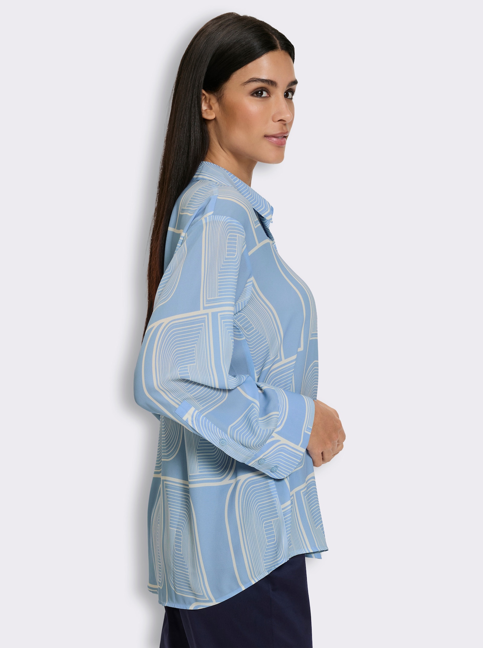 heine Druckbluse in Longform - eisblau-champagner-bedruckt
