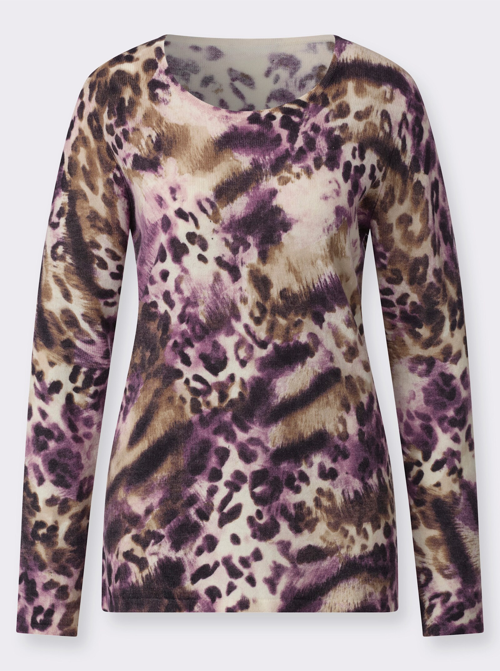 Langarm-Pullover mit Tierfell-Druck - champagner-schoko-bedruckt