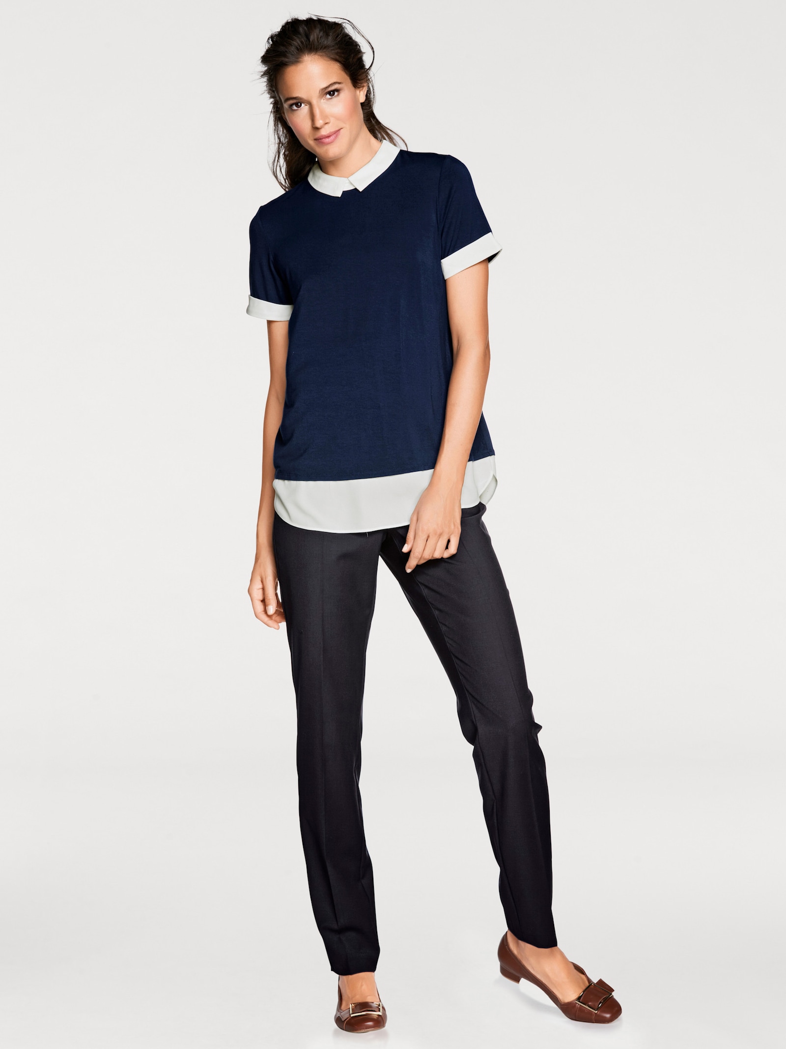 heine 2-in-1-Shirt mit Chiffon-Einsätzen - marine