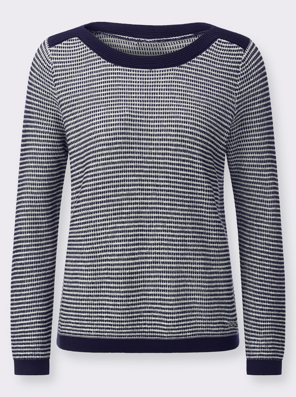 Langarm-Pullover - marine-ecru-gemustert