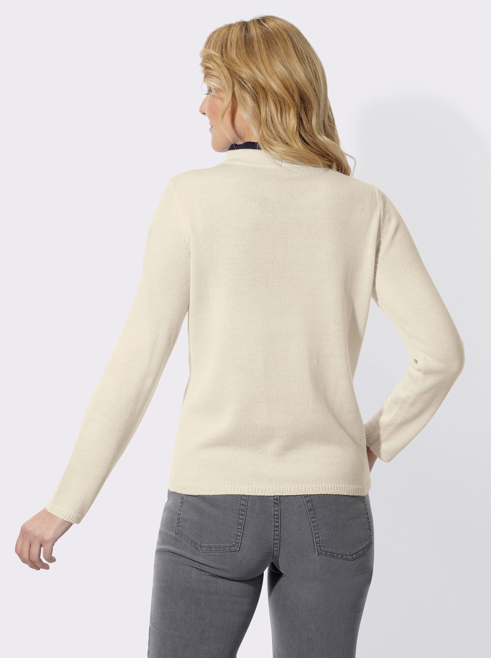Stehkragenpullover mit Kontrast-Akzenten - champagner-marine