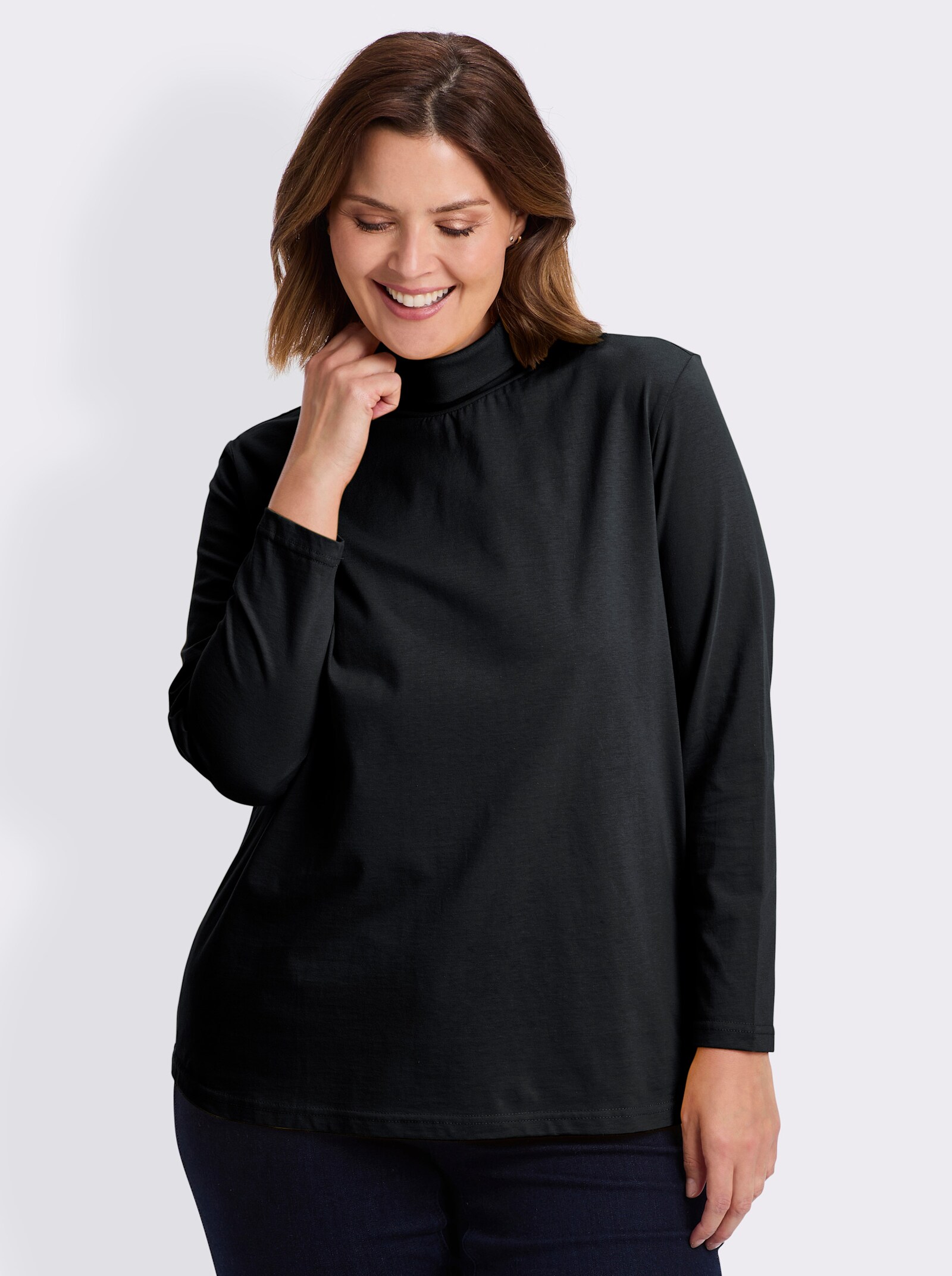 Rollkragenshirt mit langen Ärmeln - schwarz