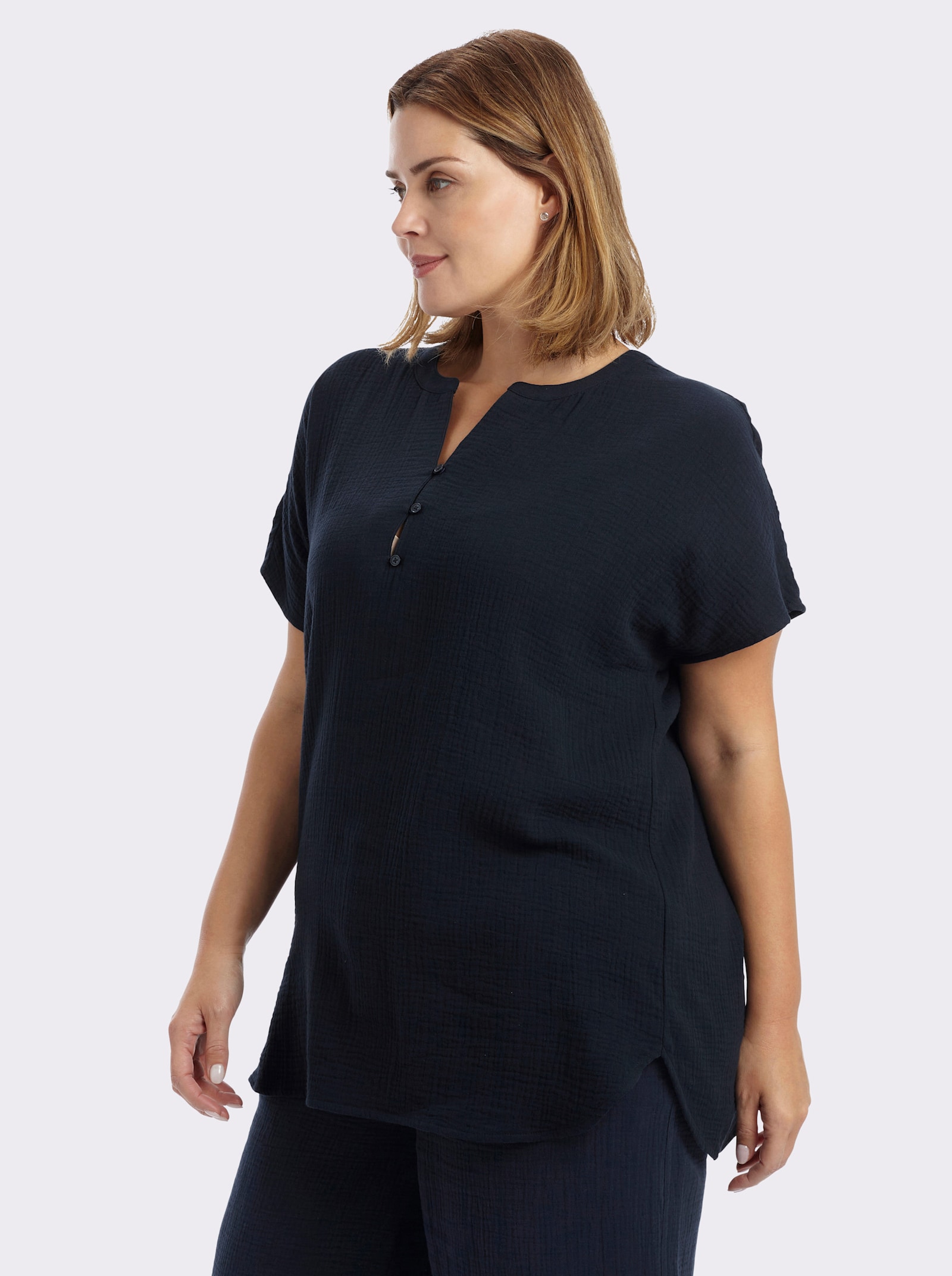 sheego Tunika mit überschnittenen Ärmeln - tiefblau