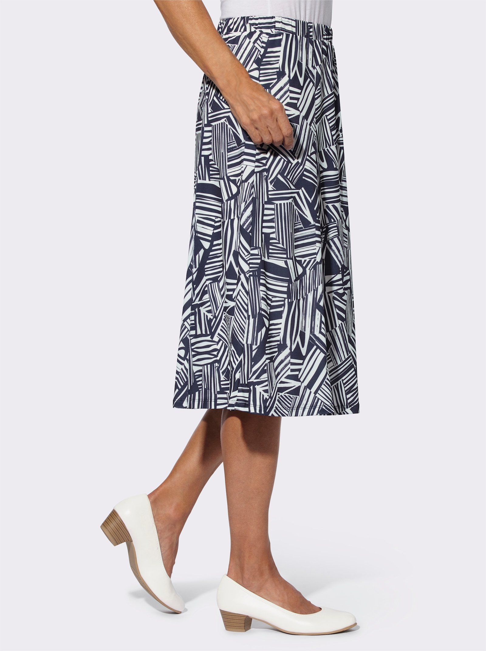 Bahnenrock mit Rundum-Dehnbund - marine-ecru-bedruckt