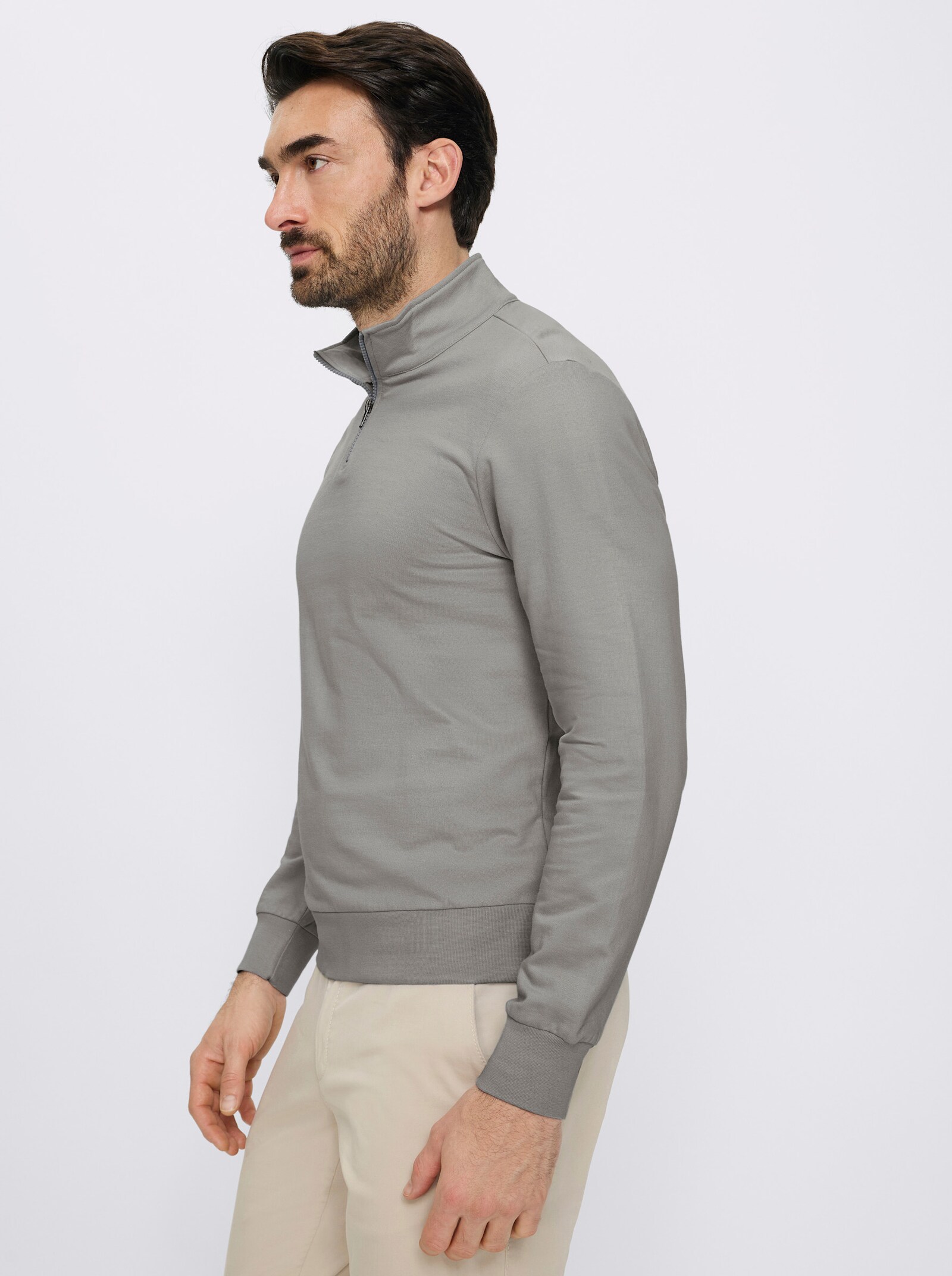 Catamaran Langarmshirt mit Stehkragen - hellgrau-meliert