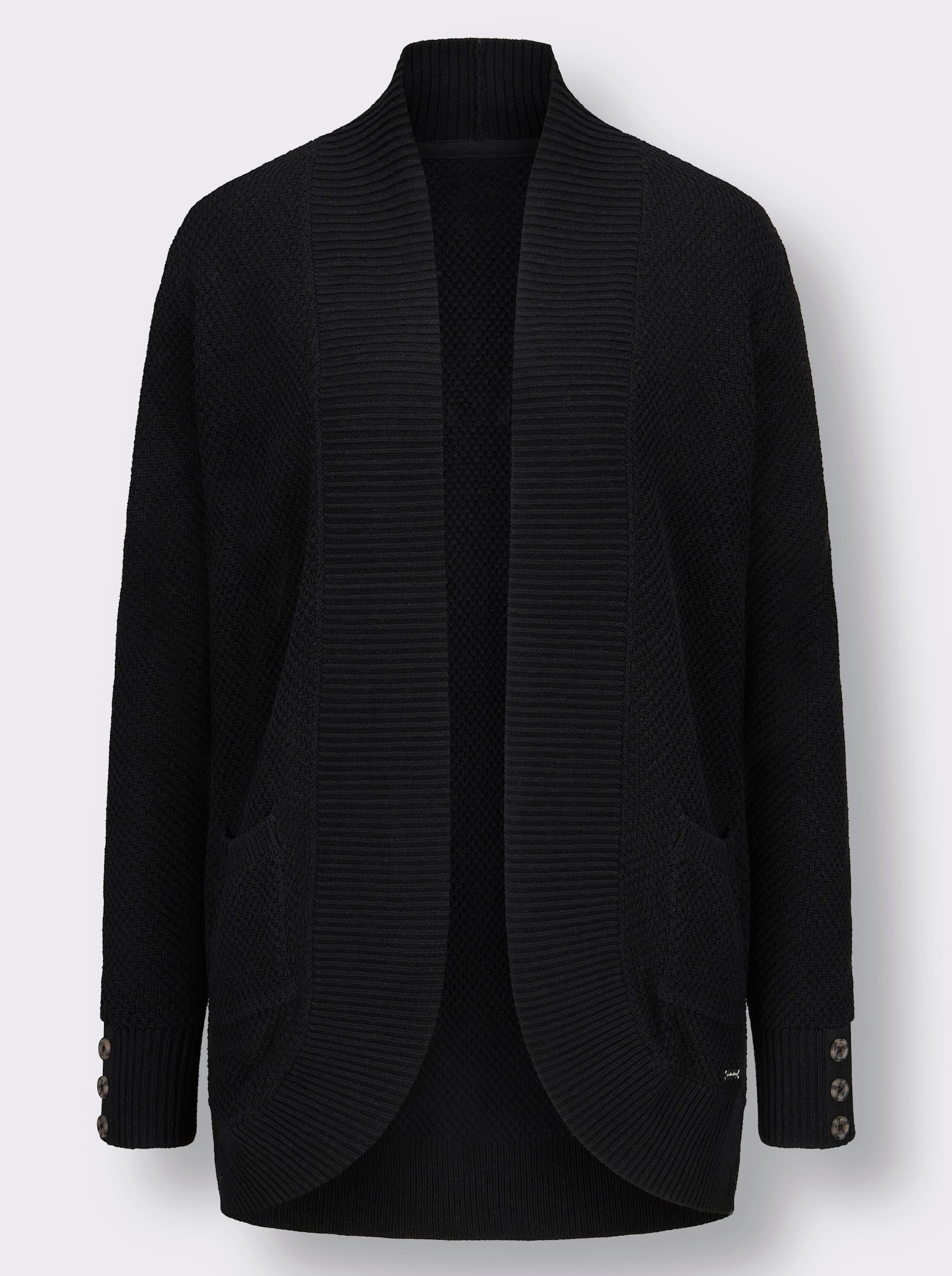 Longstrickjacke mit Struktur-Muster - schwarz
