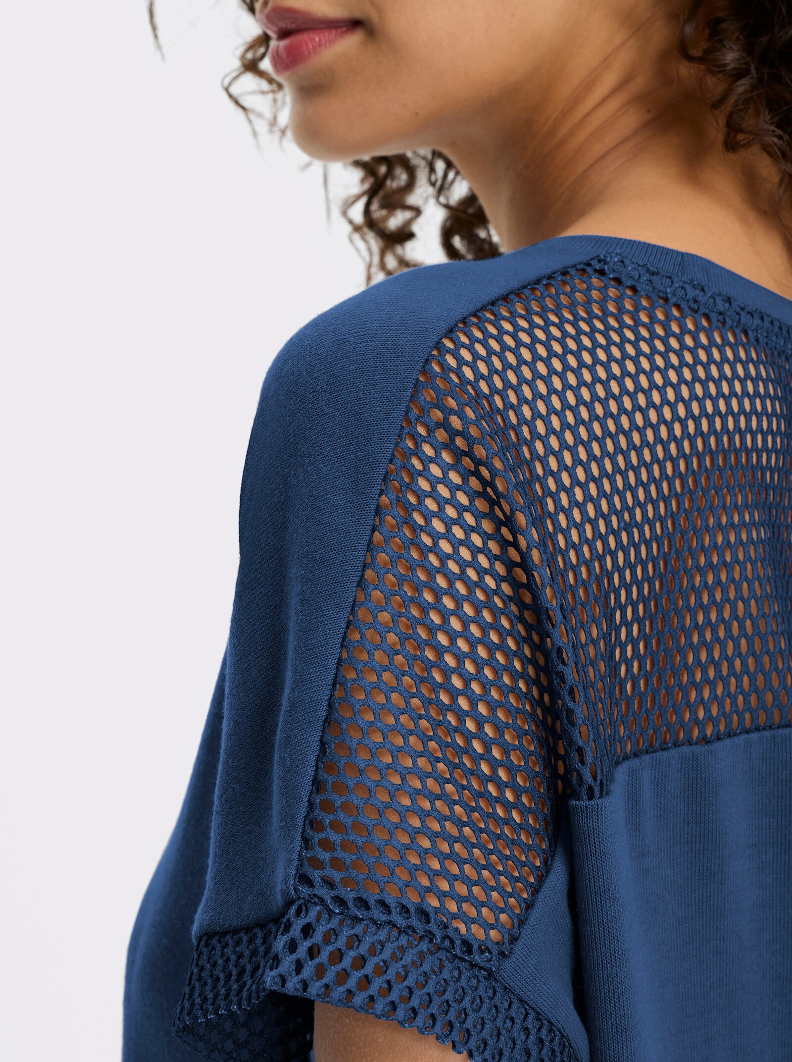 heine Kurzarmshirt mit Netzeinsätzen - jeansblau