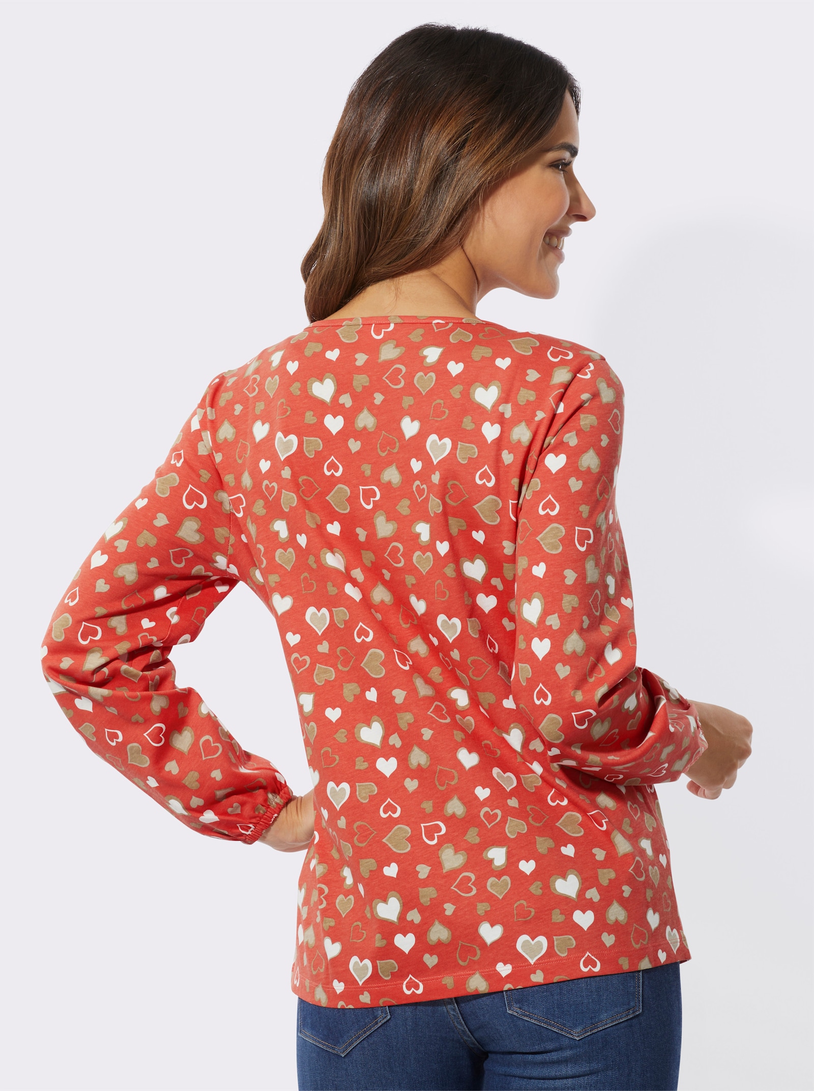 Shirt met lange mouwen en hartdessin - terra/camel bedrukt