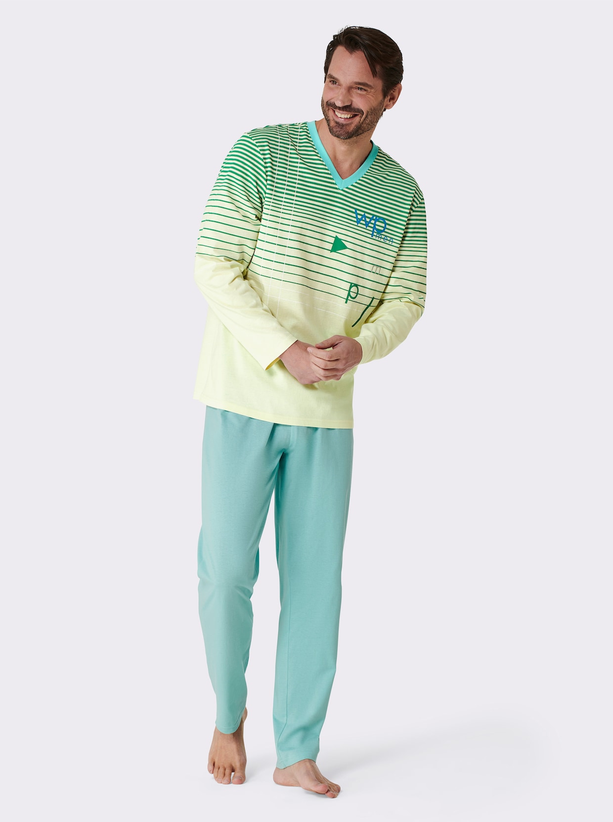 wäschepur men Pyjama's - grijs + turquoise