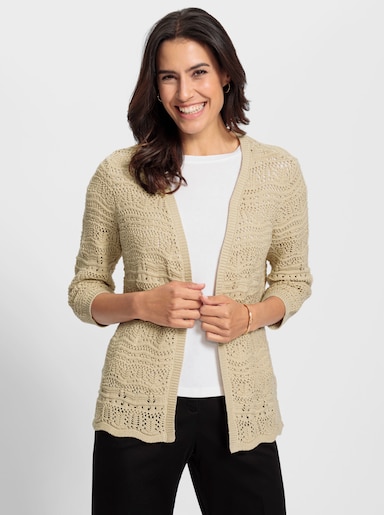Ajourstrickjacke mit 3/4-langen Ärmeln - sand