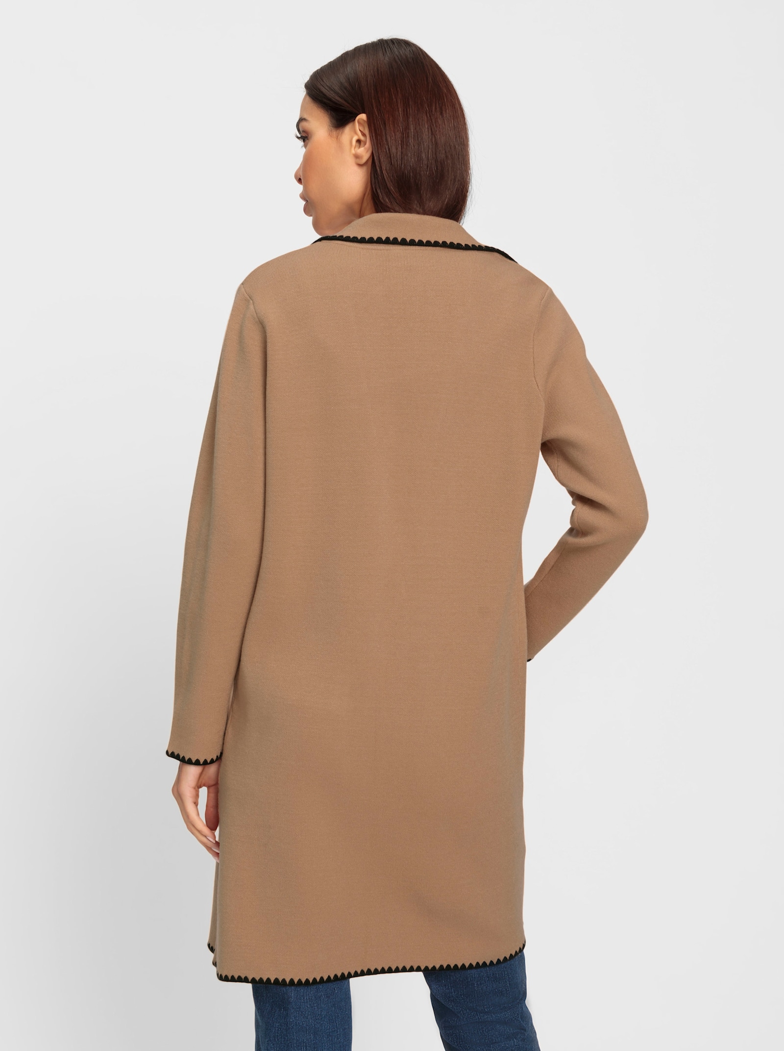 heine Strickmantel mit Kontrastnähten - camel-schwarz-gemustert