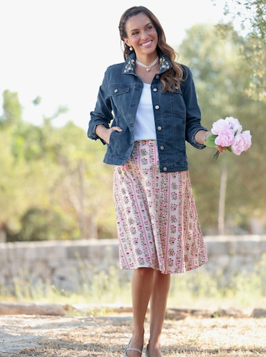 Jeansjacke mit Stickerei am Kragen - blue-stone-washed