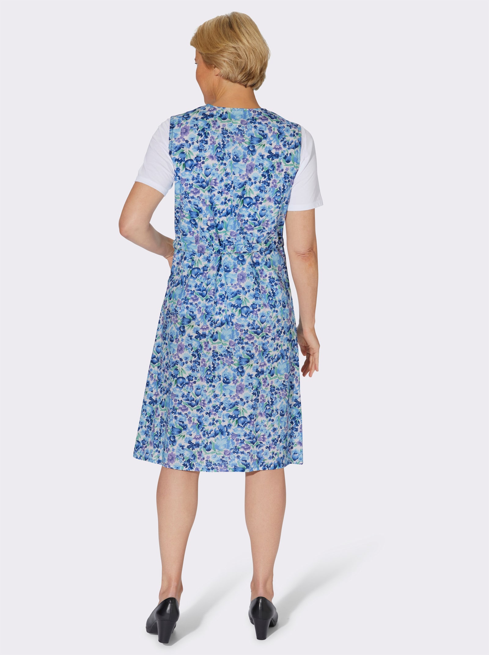 Knopfschürze im floralen Dessin - aqua-bedruckt