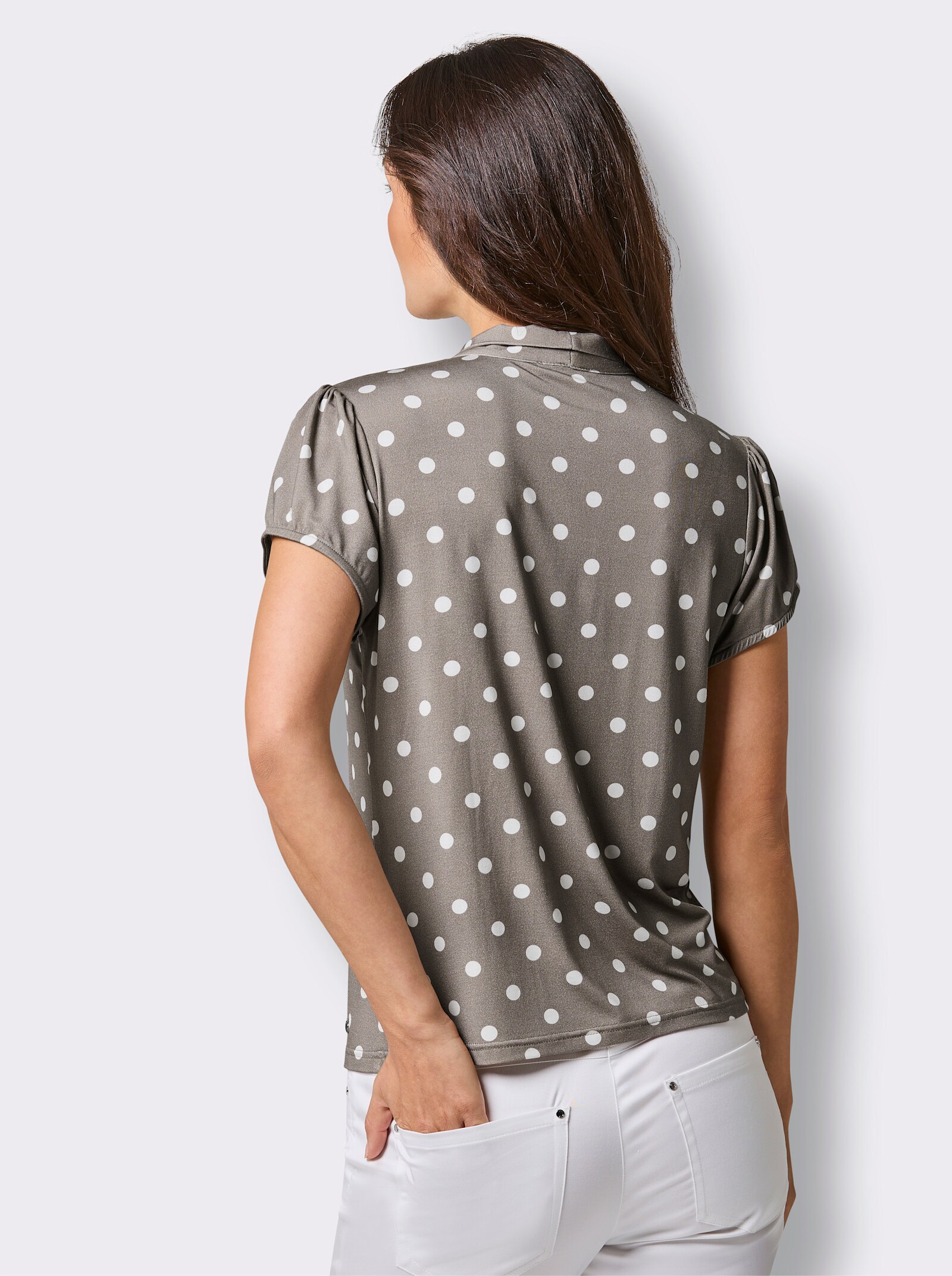 CREATION L PREMIUM Print-Shirt mit Schluppe und Flügelärmeln - taupe-ecru-getupft