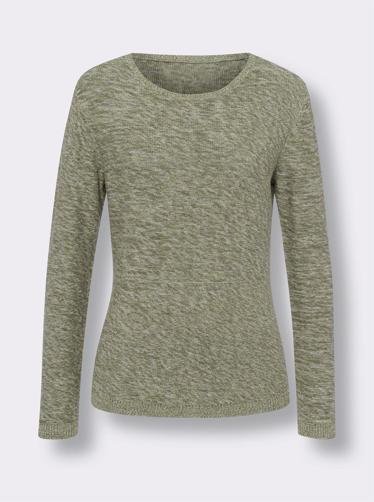 Rundhalspullover - khaki-ecru-meliert