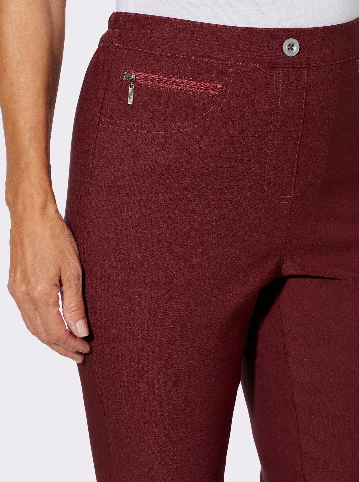 Bengalínové kalhoty s ozdobnými zipy - bordó