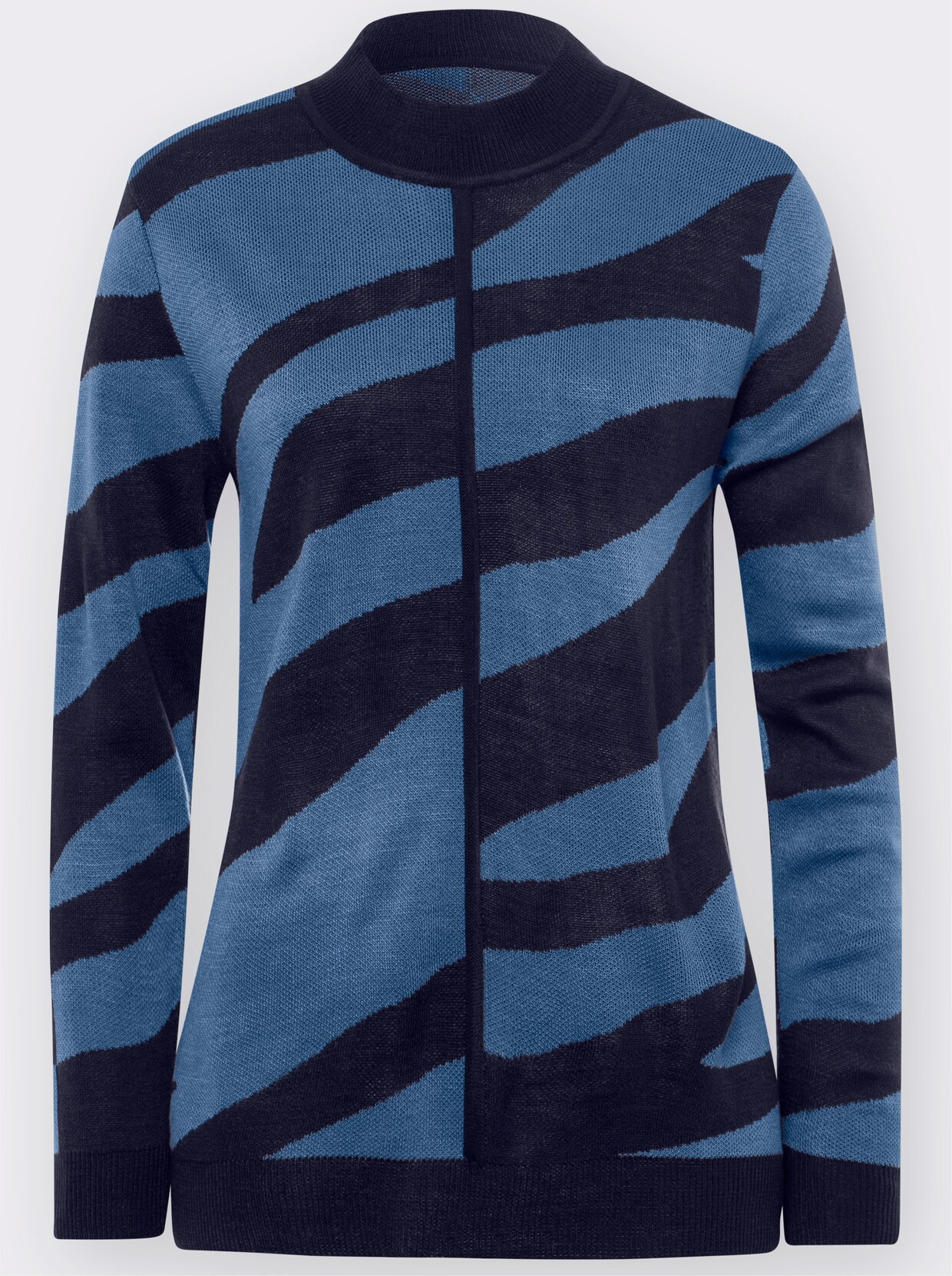 Trui met opstaande kraag - Marine/middenblauw gedessineerd