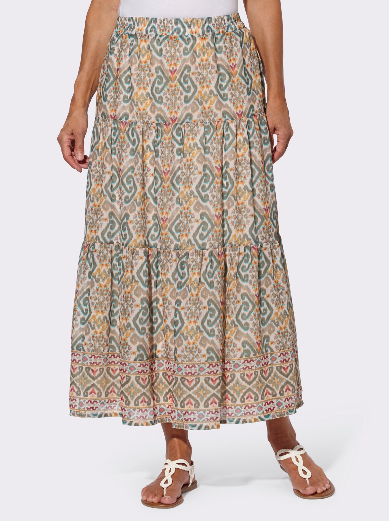 Maxirock in Stufenform, bedruckt - khaki-ocker-bedruckt