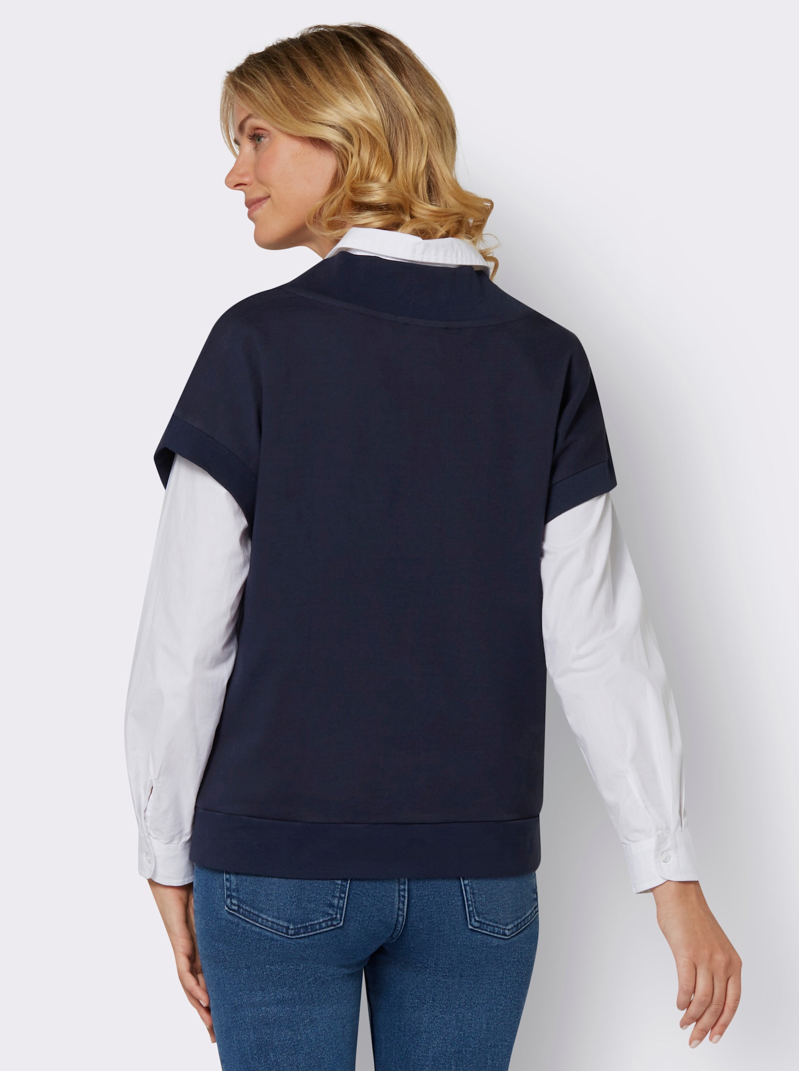 Sweatshirt mit V-Ausschnitt - marine
