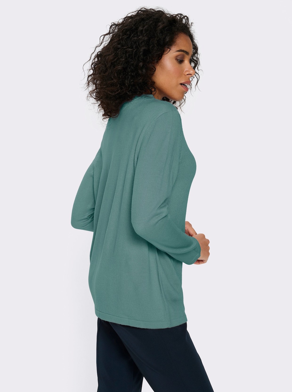 Langarm-Pullover mit Zopfmuster am Ausschnitt - salbei