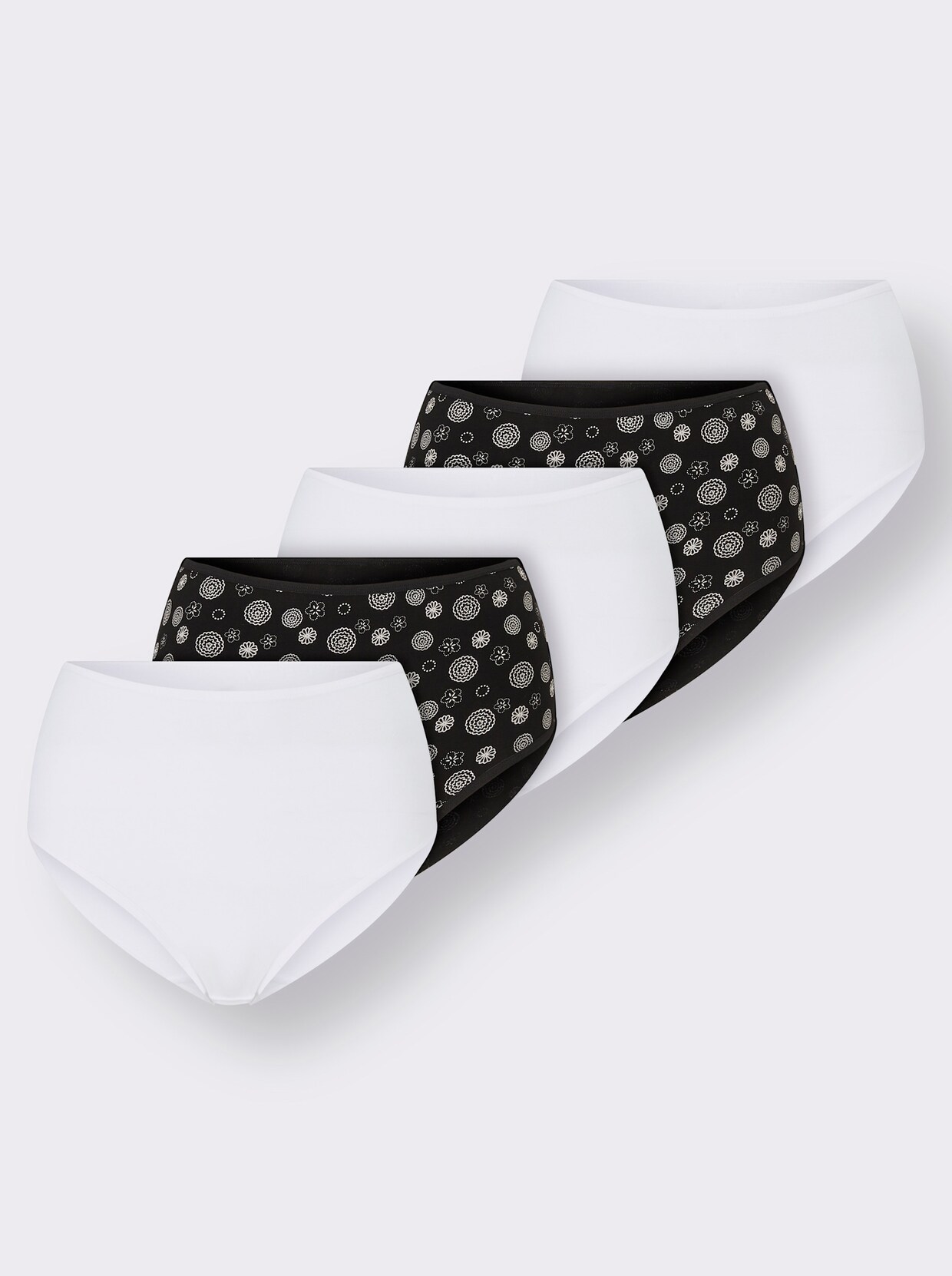 Kalhotky s pasem - 3x bílá + 2x černá-potisk