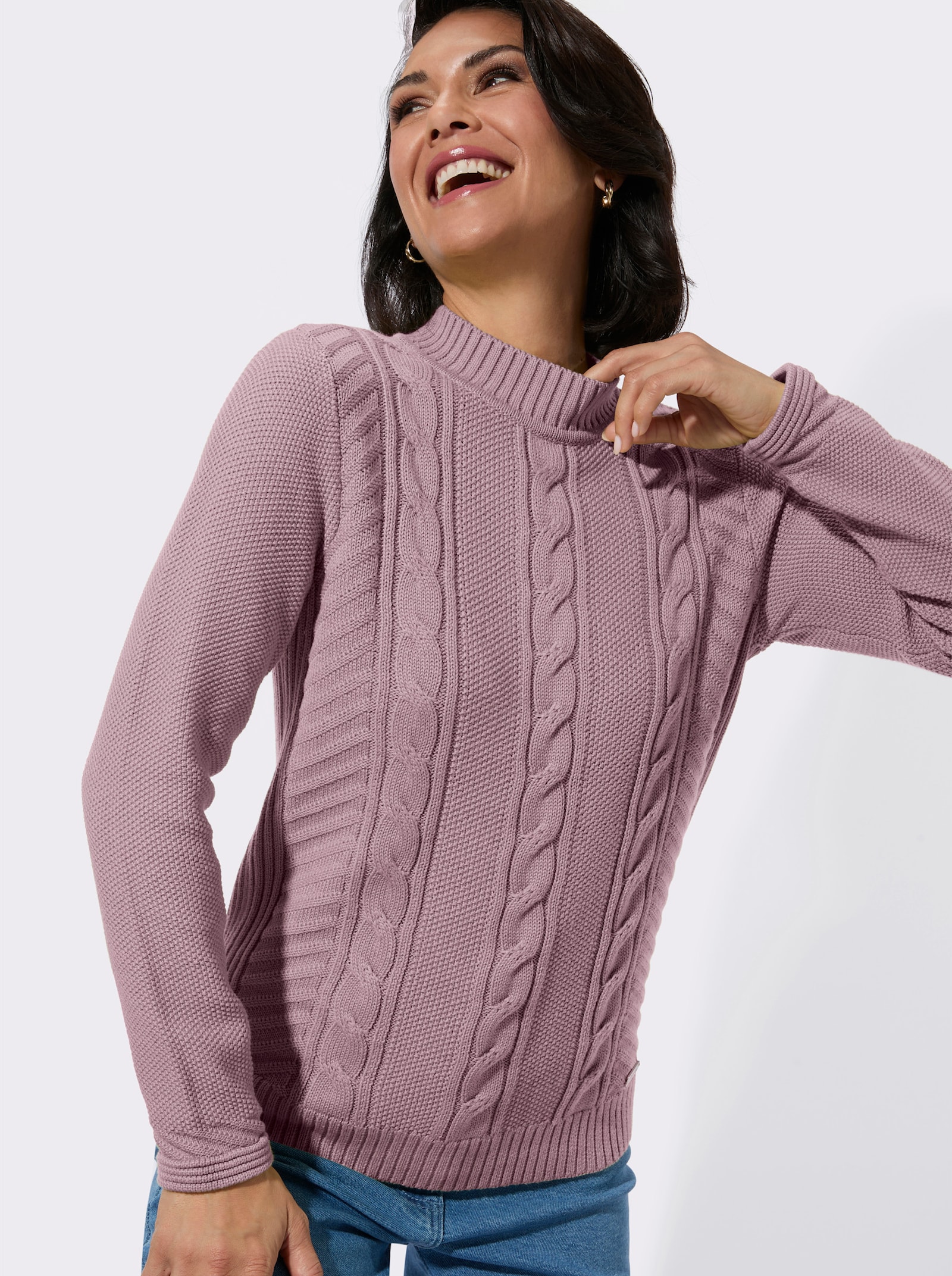Stehkragenpullover mit Zopfmuster - mauve