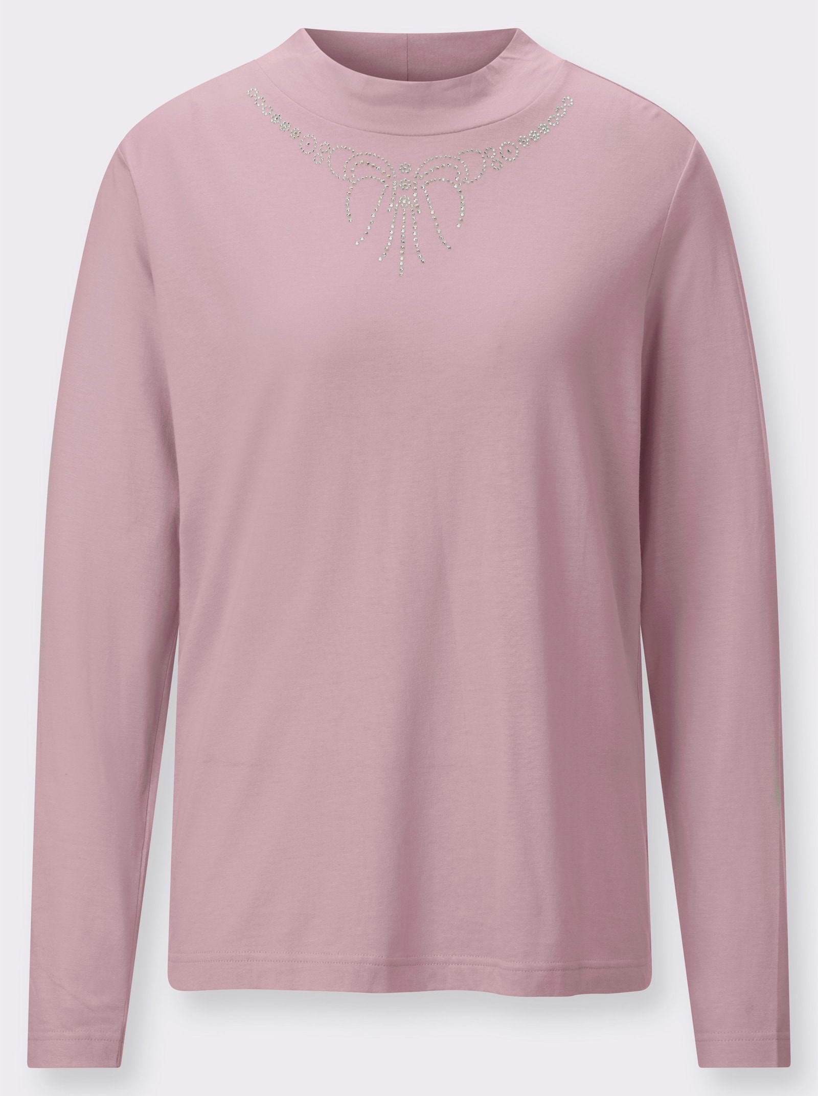 Stehkragenshirt mit Glitzersteinchen - rosé