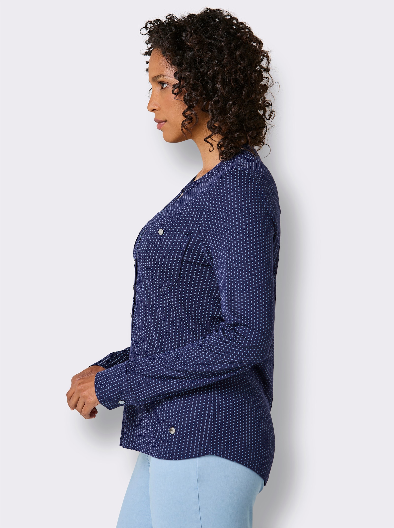 CREATION L PREMIUM Blusenshirt im Minimal-Dessin - marine-mittelblau-bedruckt