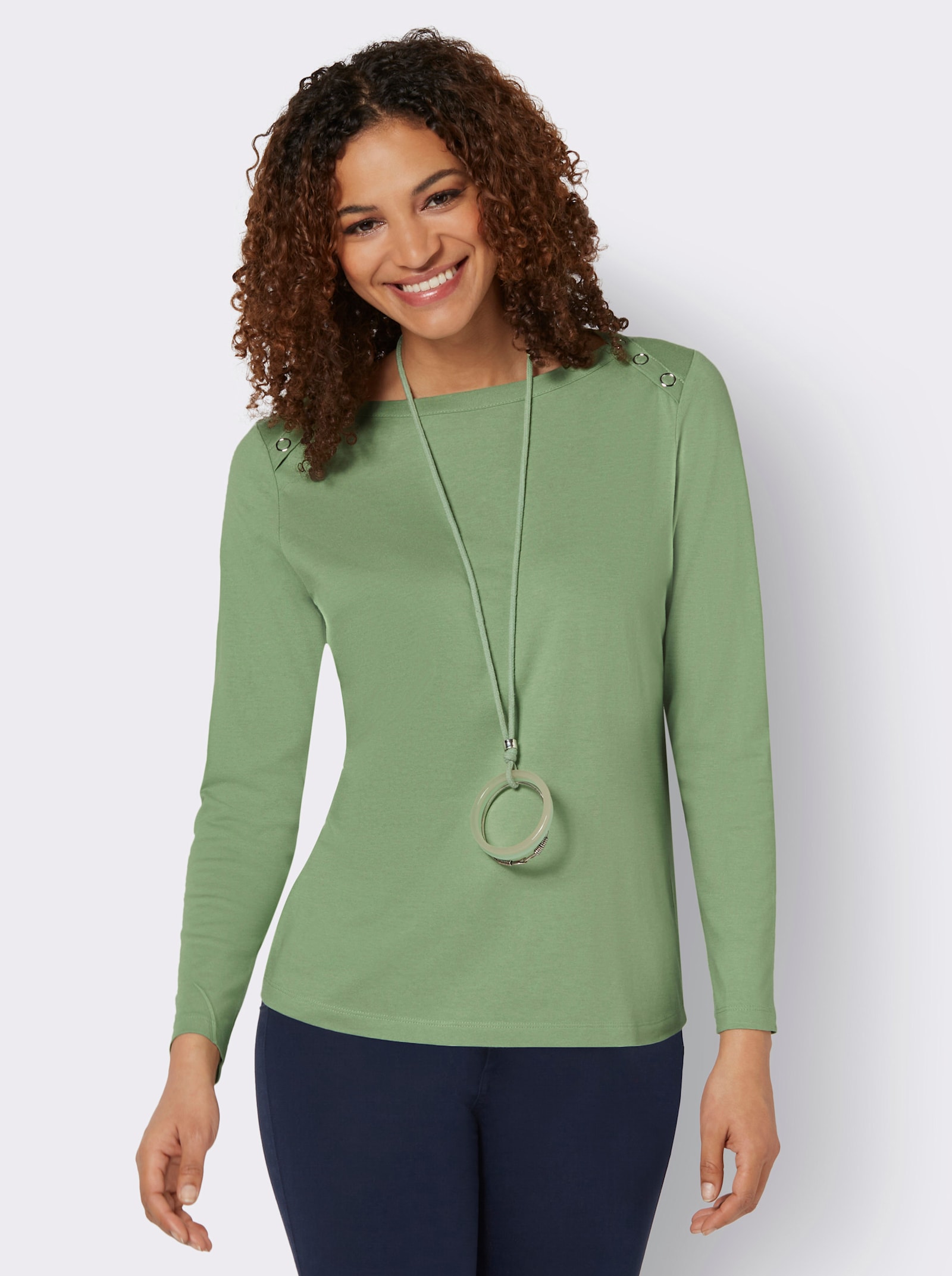 Langarmshirt mit Zierknöpfen - eucalyptus