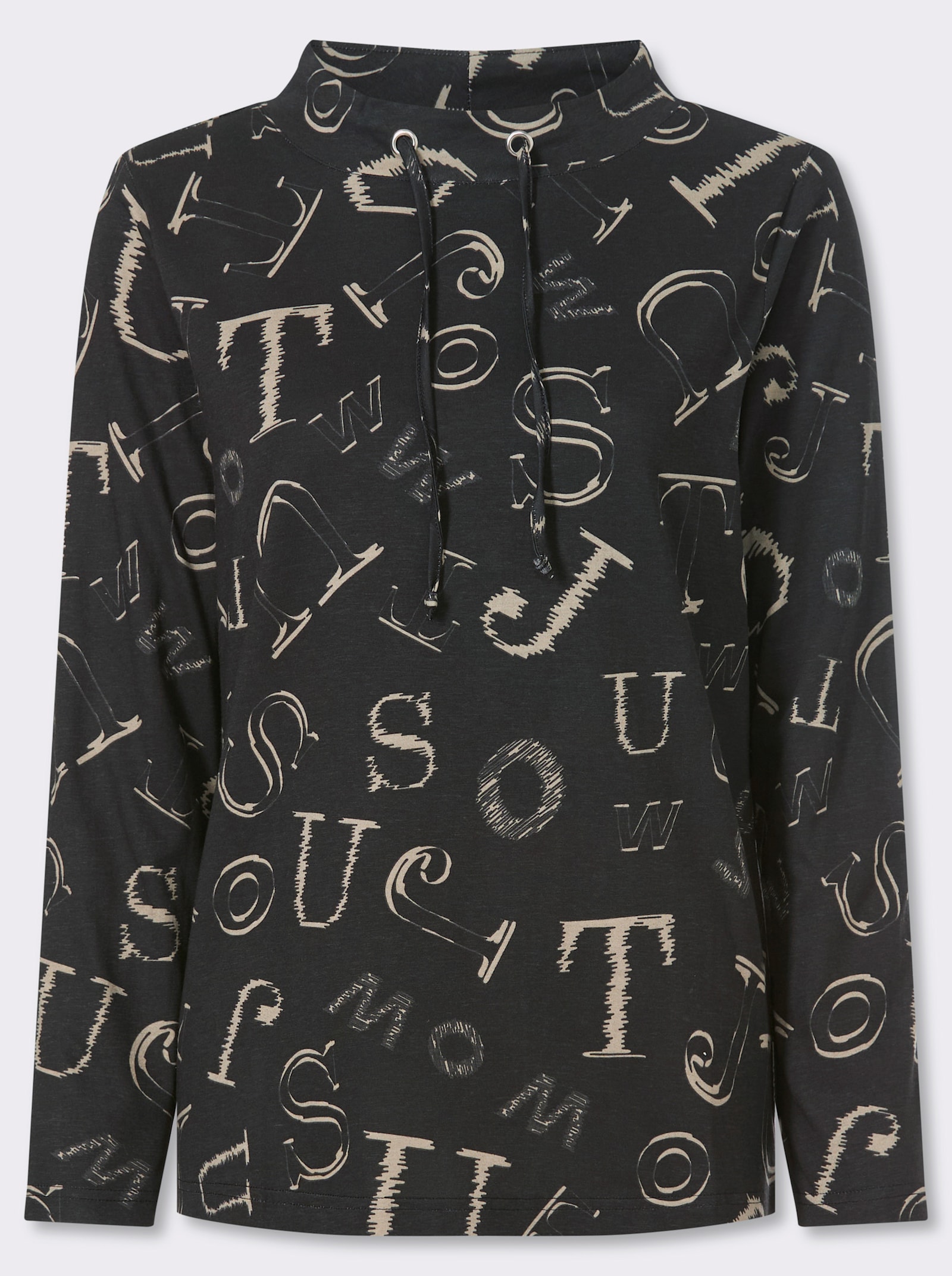 Stehkragenshirt mit Lettering-Print - schwarz-schlamm-bedruckt