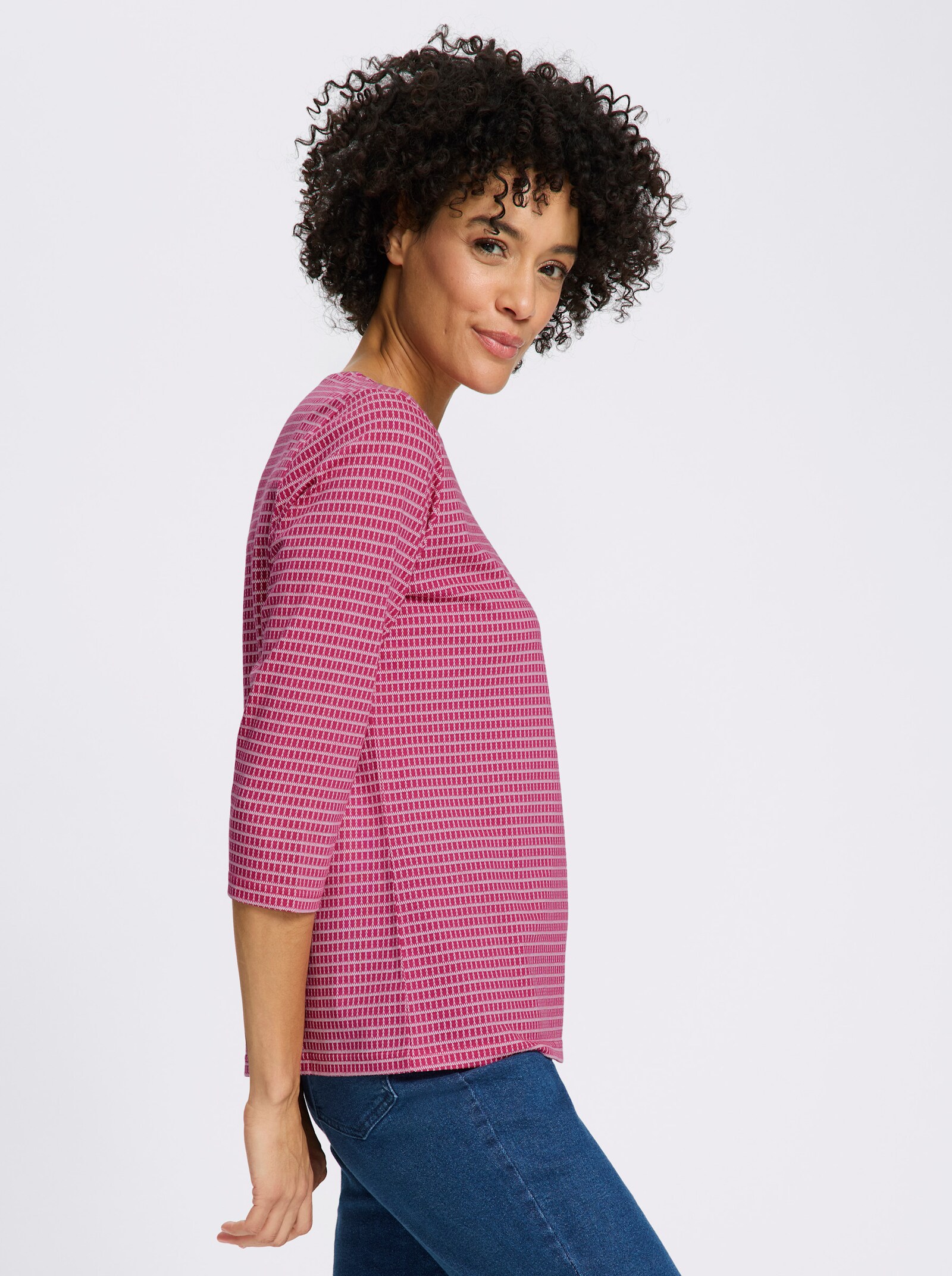 3/4-Arm-Shirt mit Minimal-Druck - fuchsia-ecru-bedruckt