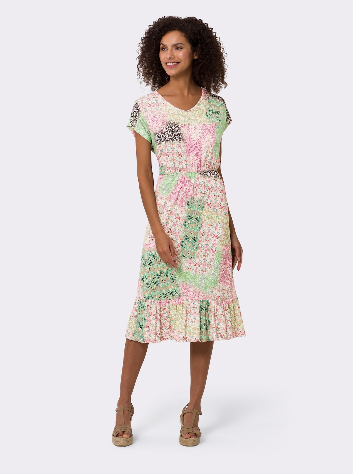 heine Jersey jurk - roze/jade bedrukt