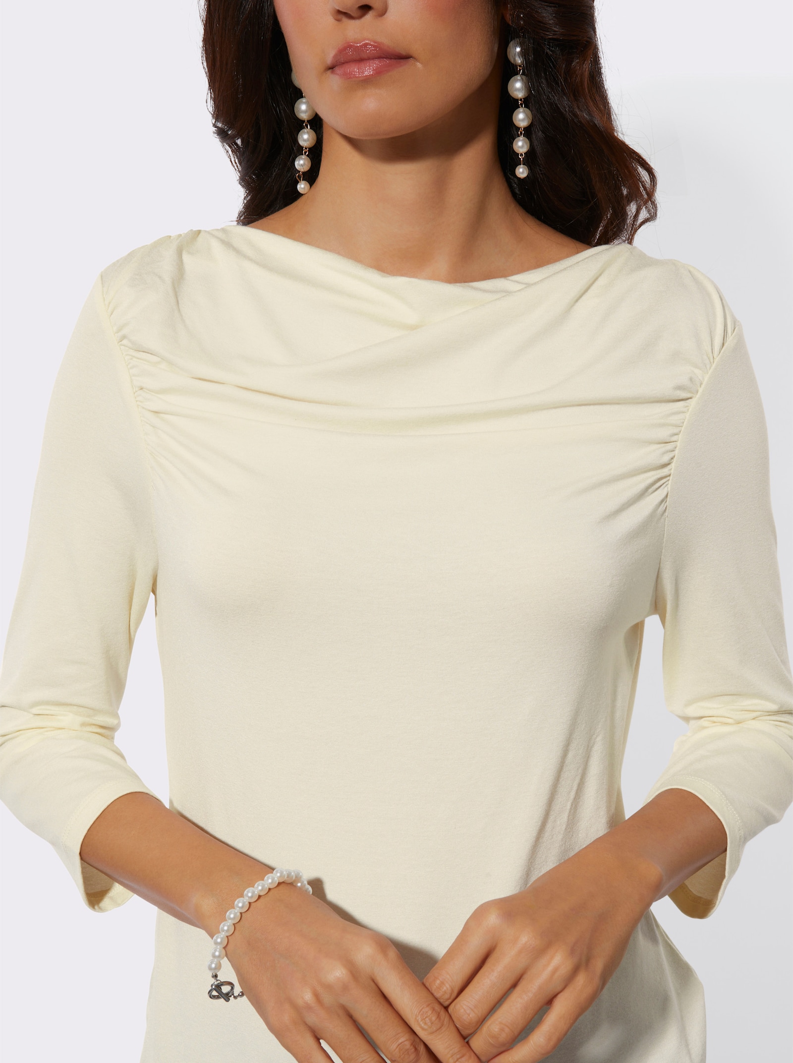 3/4-Arm-Shirt mit Raffungen - champagner