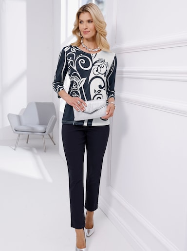 3/4-Arm-Shirt - ecru-marine-bedruckt