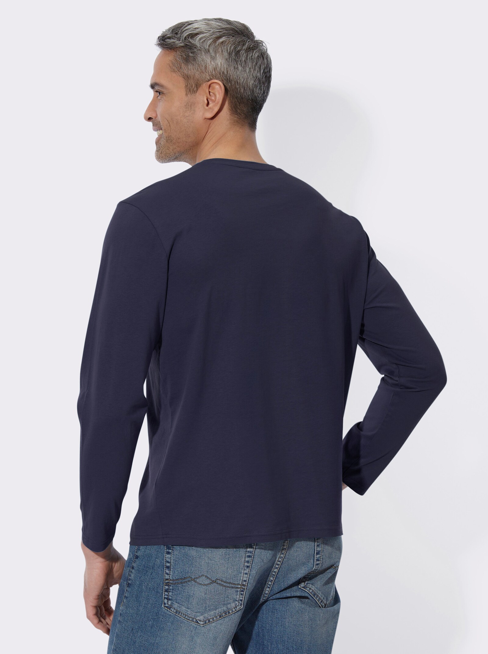 Langarmshirt mit Gebirgs-Druckmotiv - marine