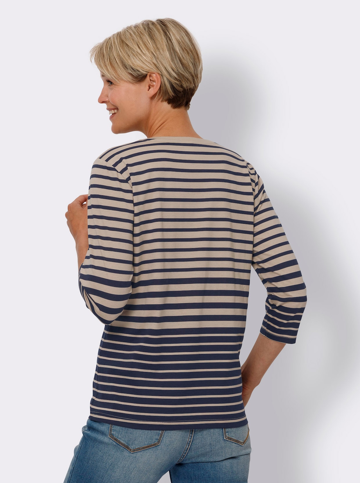 Streepjesshirt - beige/marine gestreept