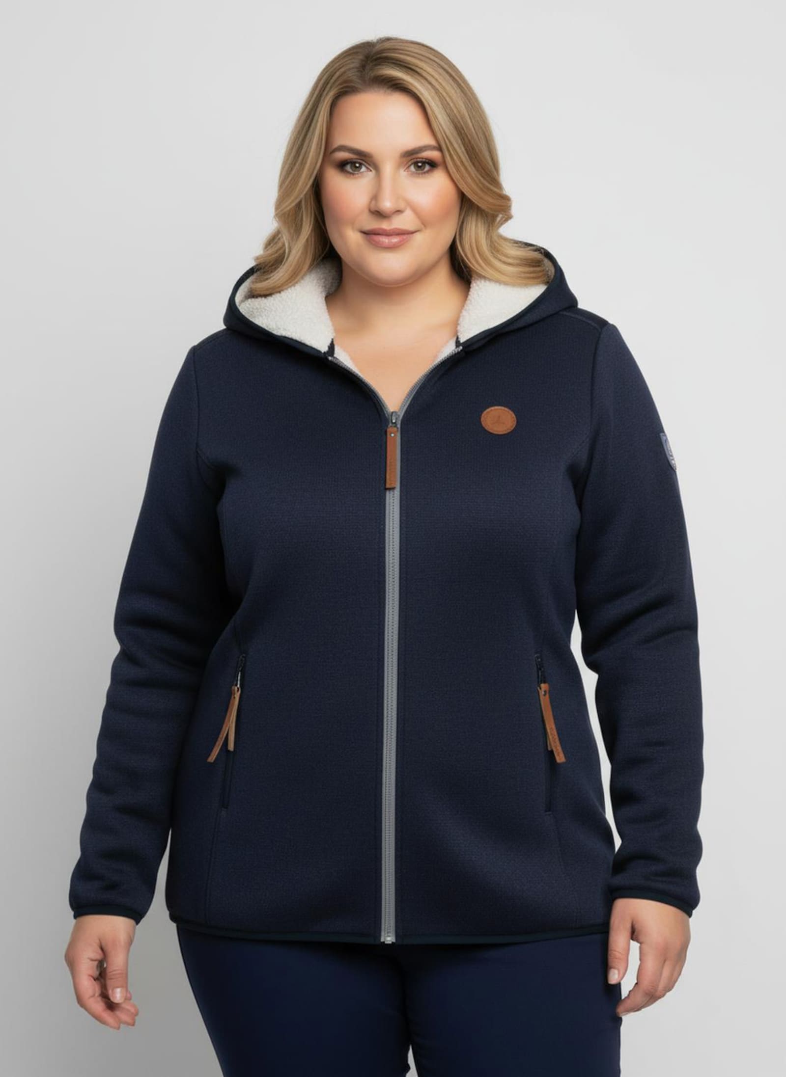 Strickfleece-Jacke mit Teddyfleece-Futter - marine