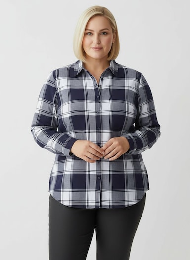 Flanellbluse in Karo-Muster - marine-weiß-kariert