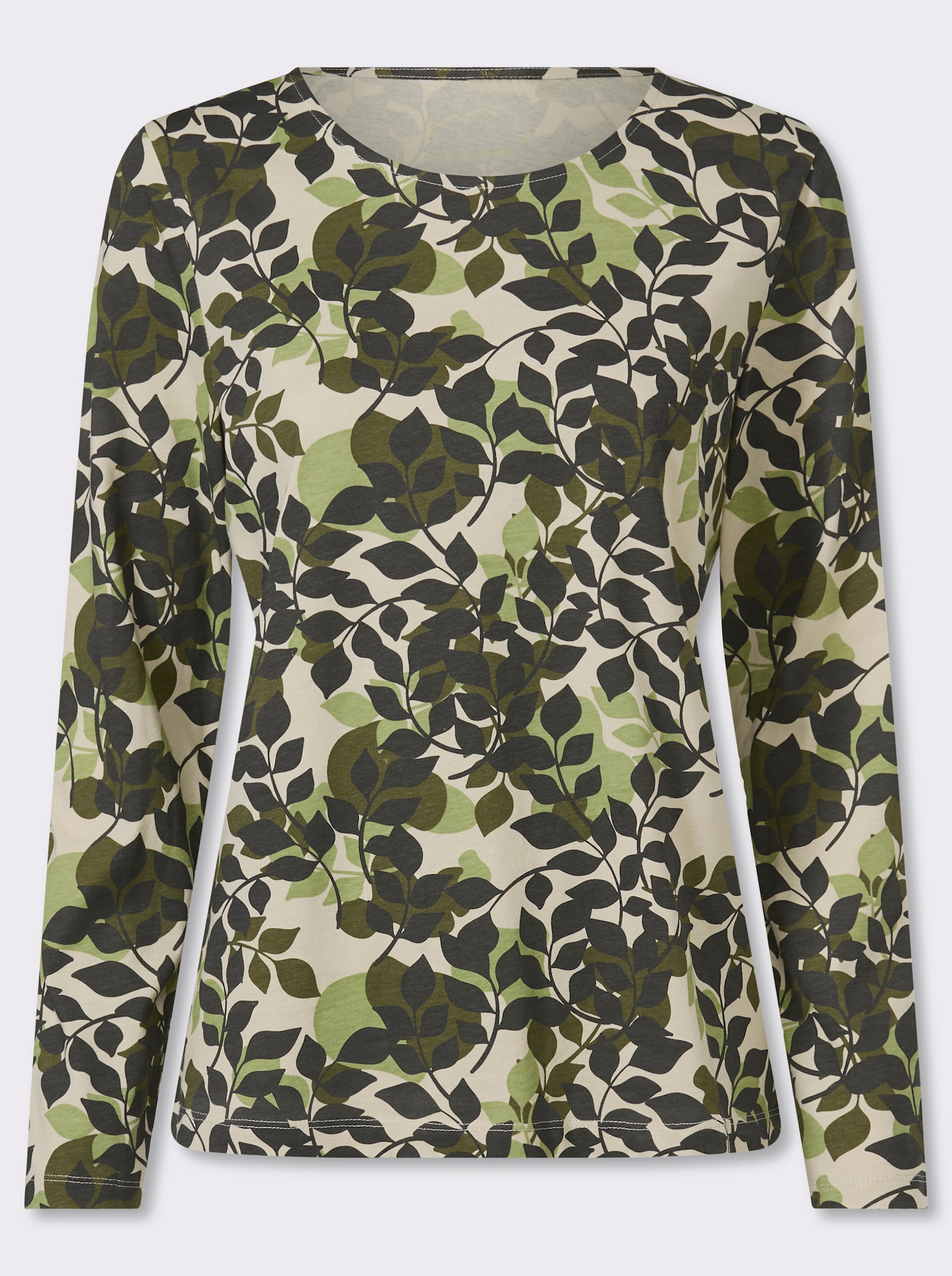 Tričko s dlouhým rukávem a motivem listů - olivová-světlezelená-potisk