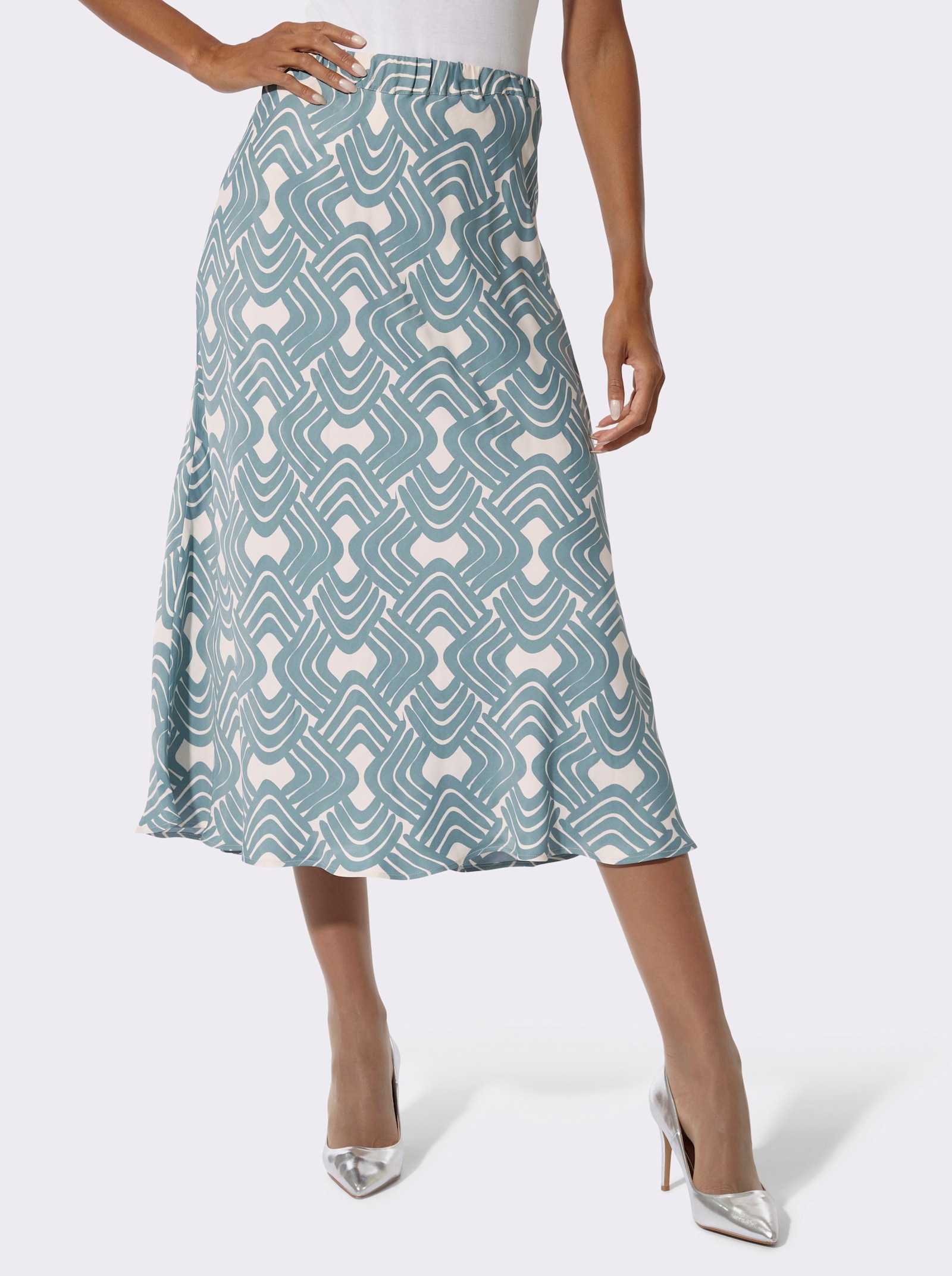 Schlupfrock im grafischen Druckmuster - jade-champagner-bedruckt