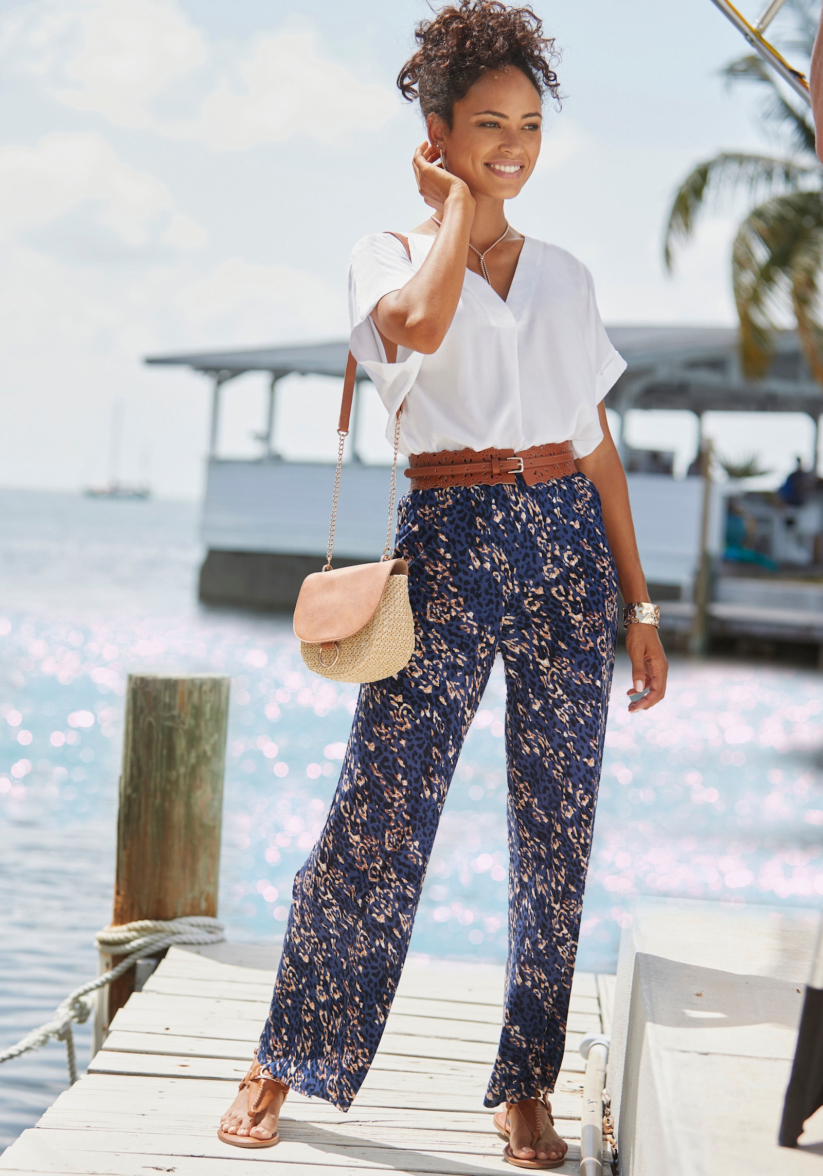 Vivance Jerseyhose - blau-rosé bedruckt