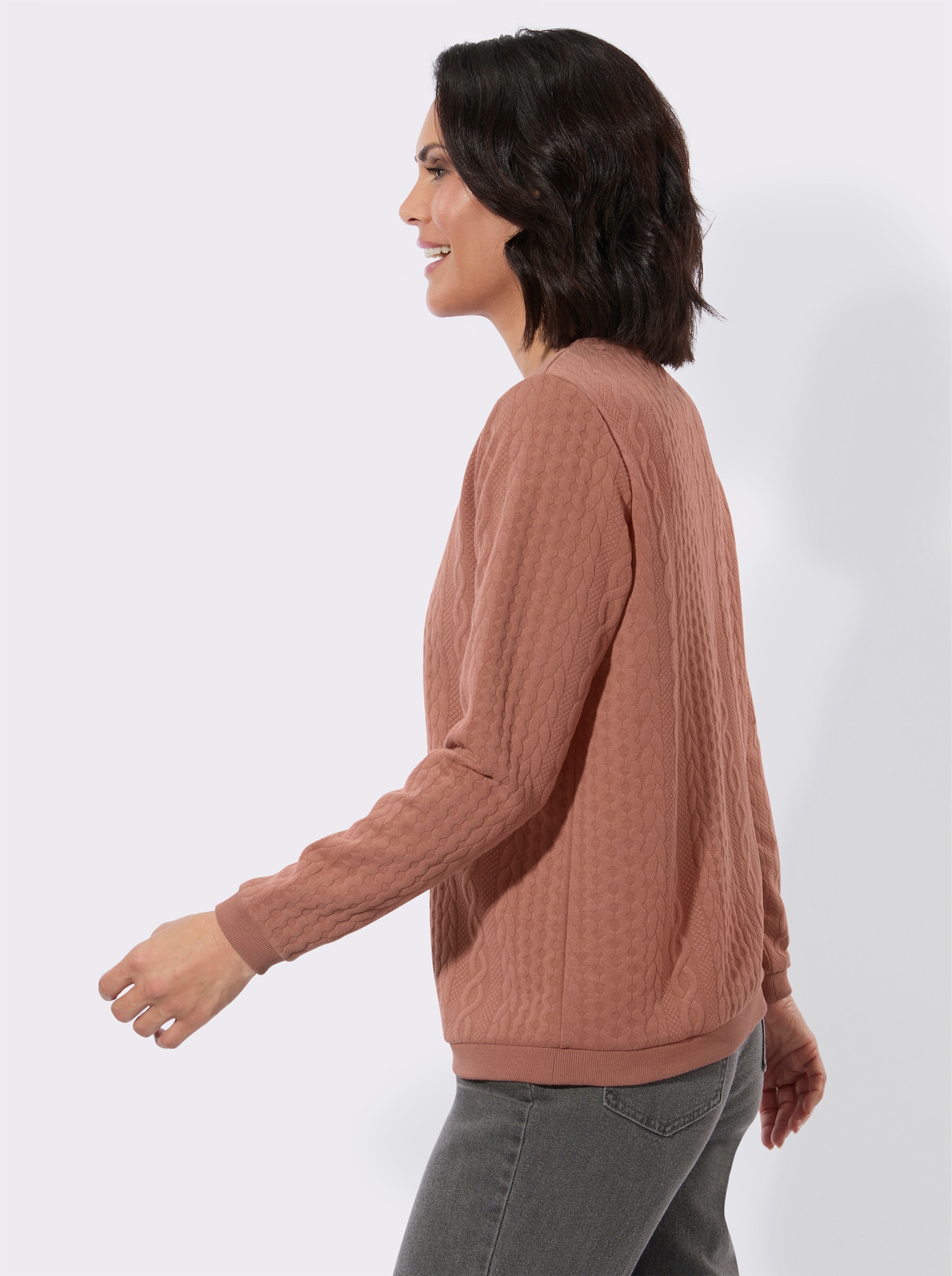 Langarmshirt mit Jacquard-Muster - rosenholz
