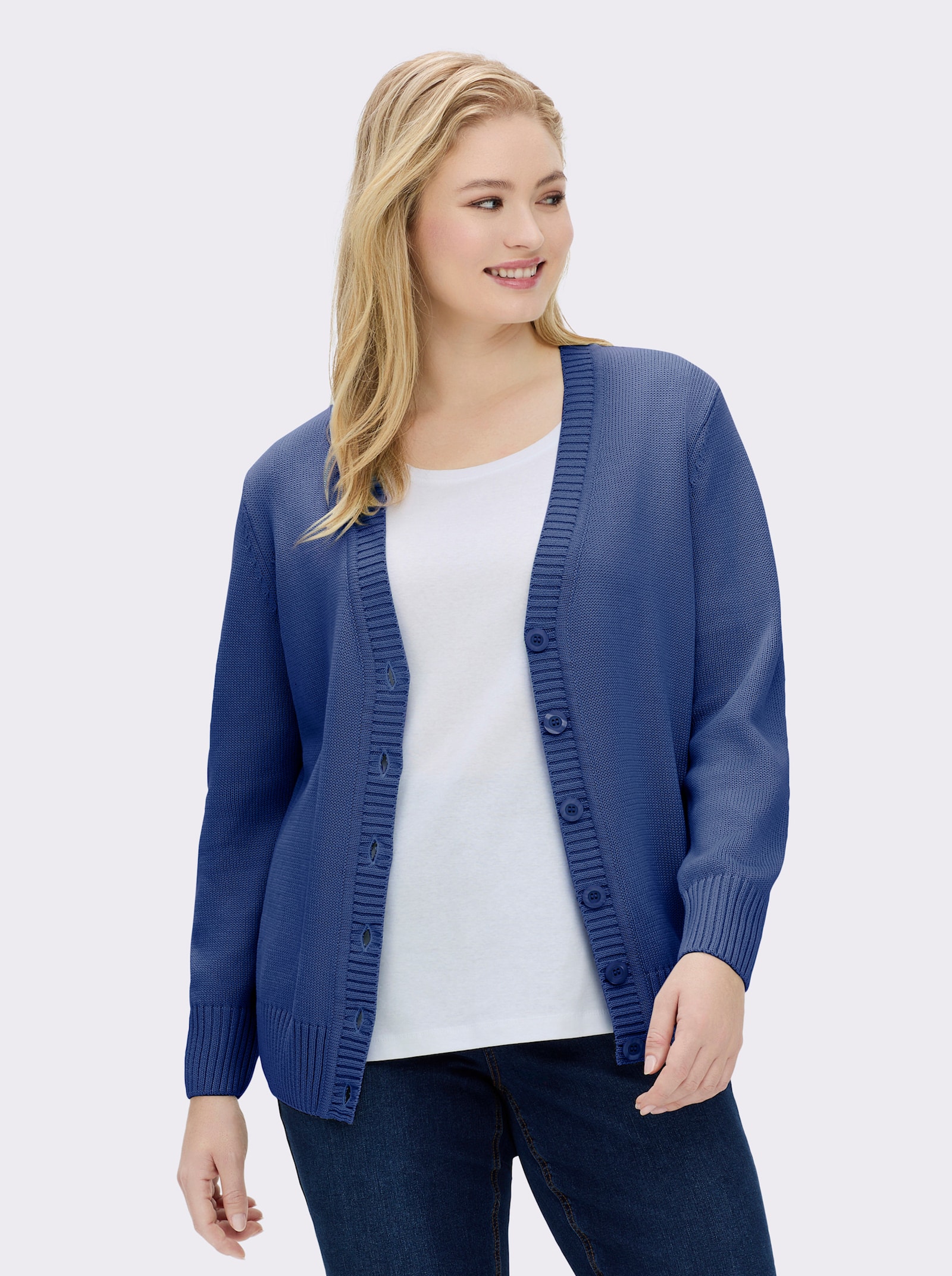 Strickjacke mit farblich abgestimmten Knöpfen - royalblau