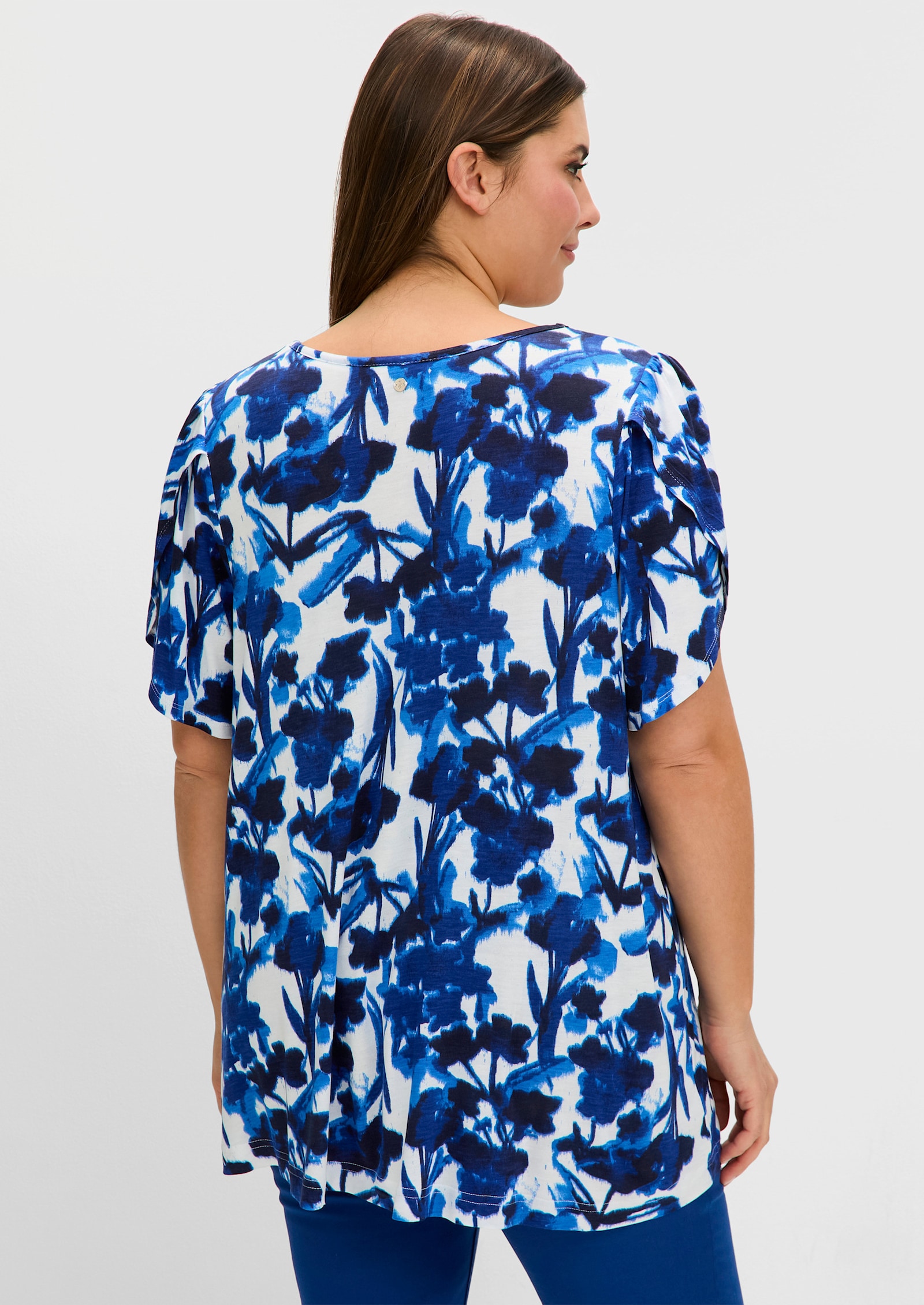 sheego T-shirt à manches chauve-souris, évasé - cobalt à motifs