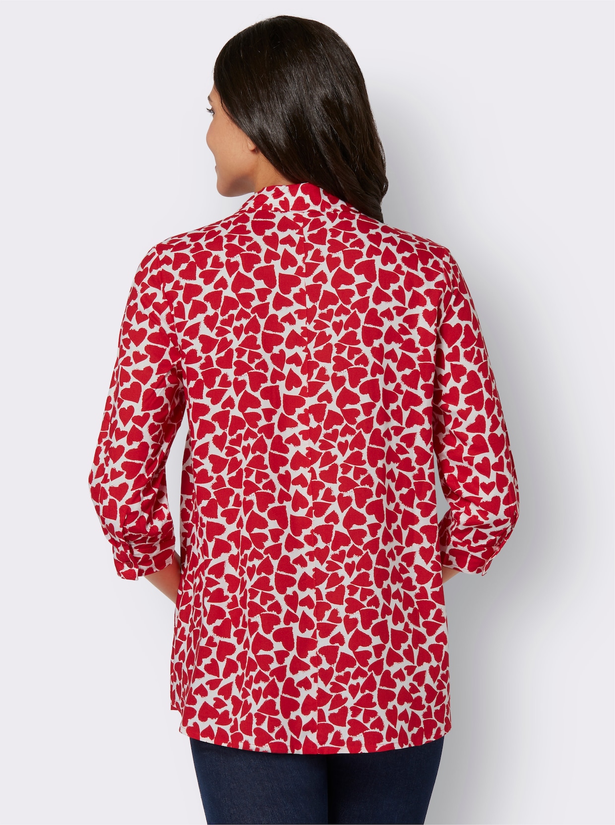 Longline blouse - wit/rood gedessineerd