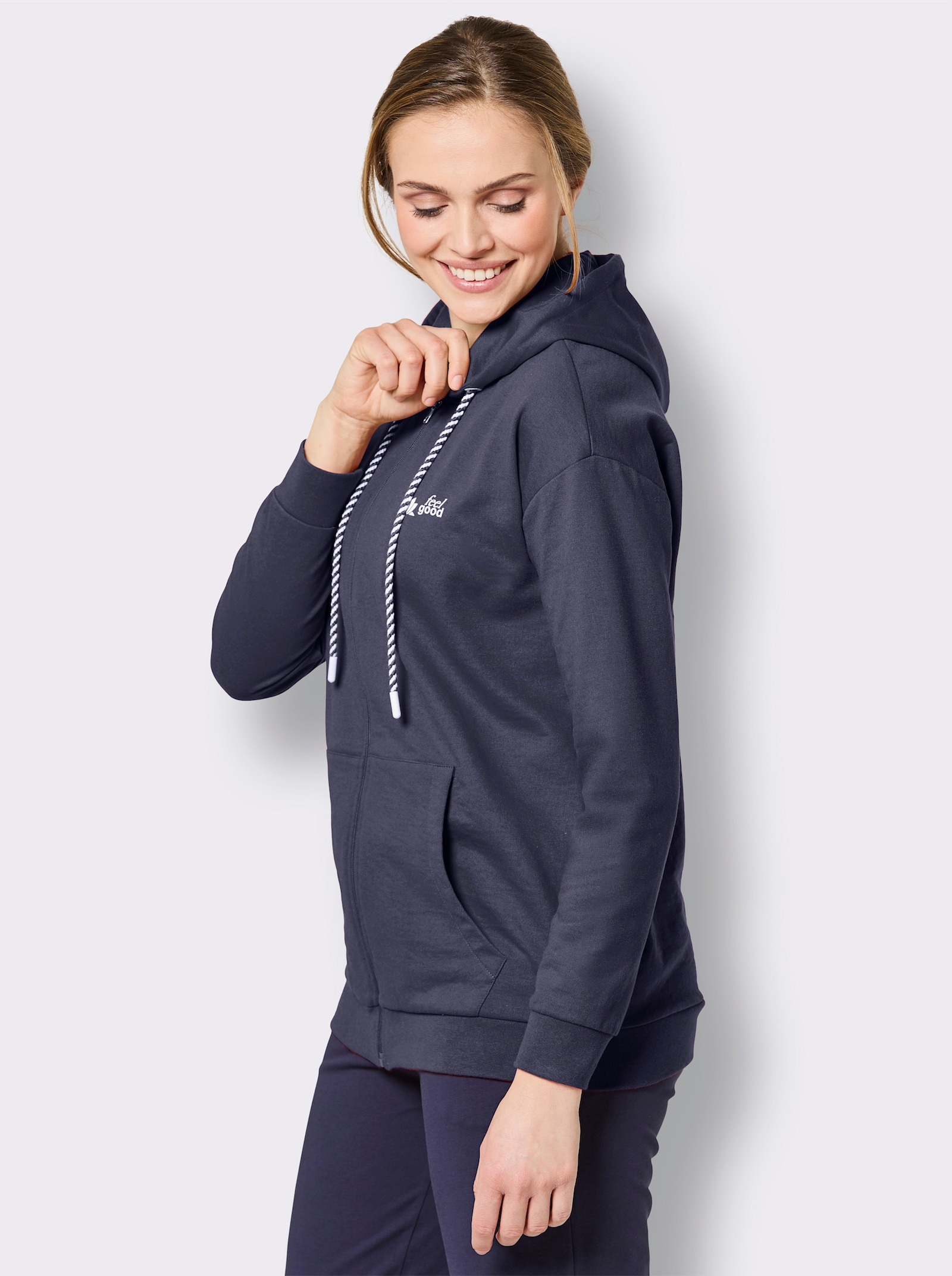feel good Sweatjacke mit Reißverschluss - marine-weiß