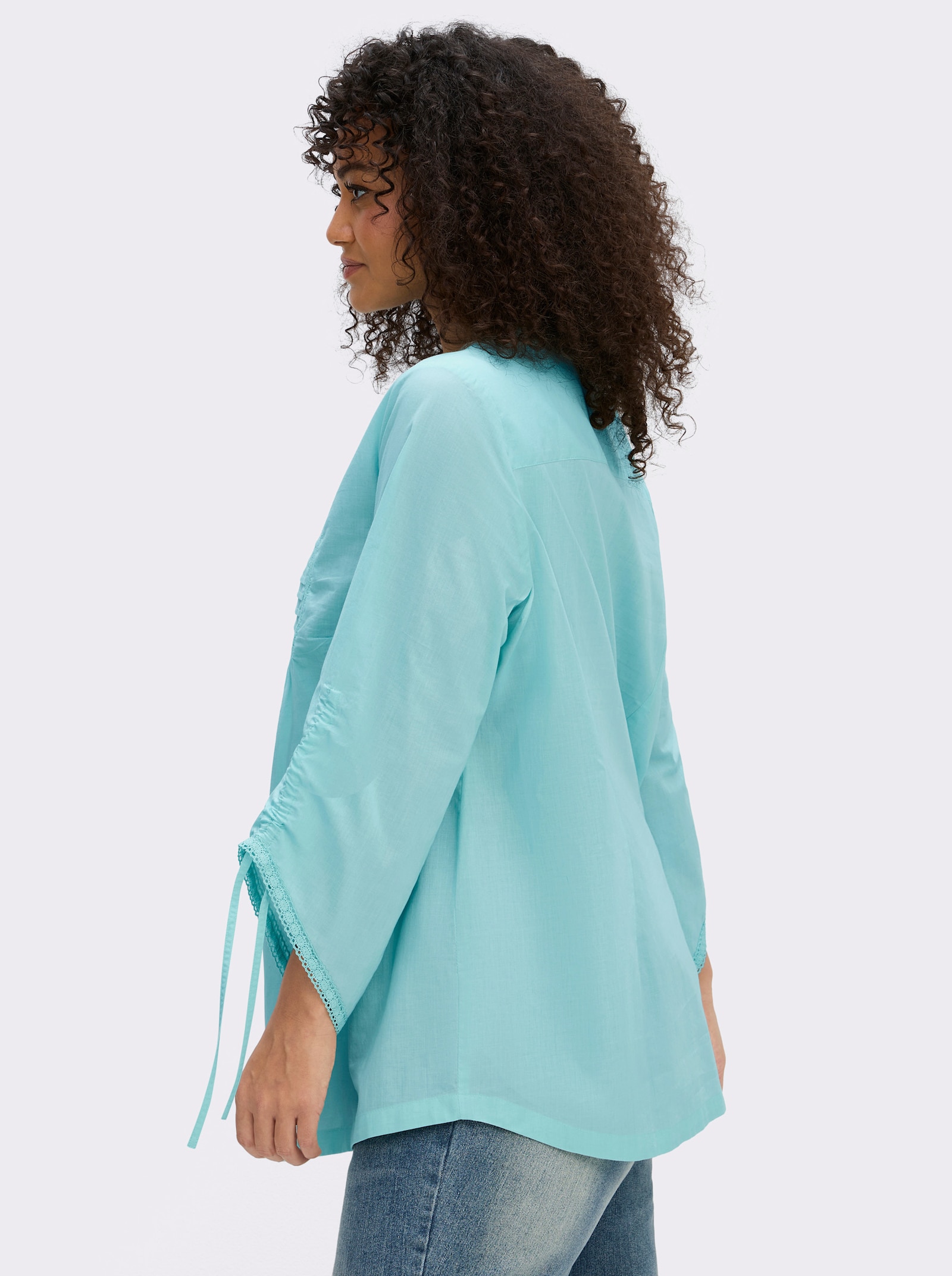 sheego by Joe Browns Baumwollbluse mit Spitze und Biesen - mint