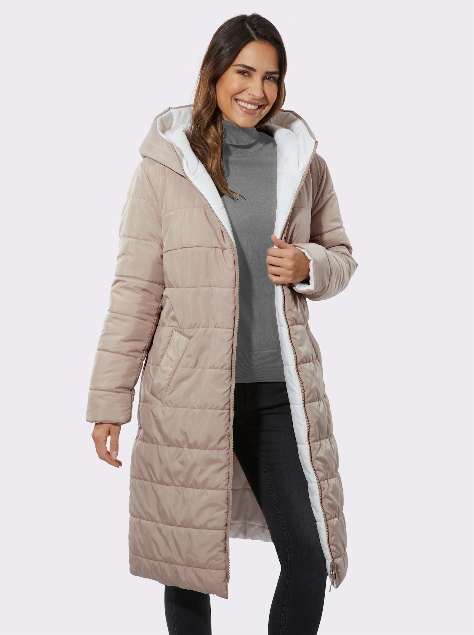 Steppmantel zum Wenden, wattiert - sesam-ecru